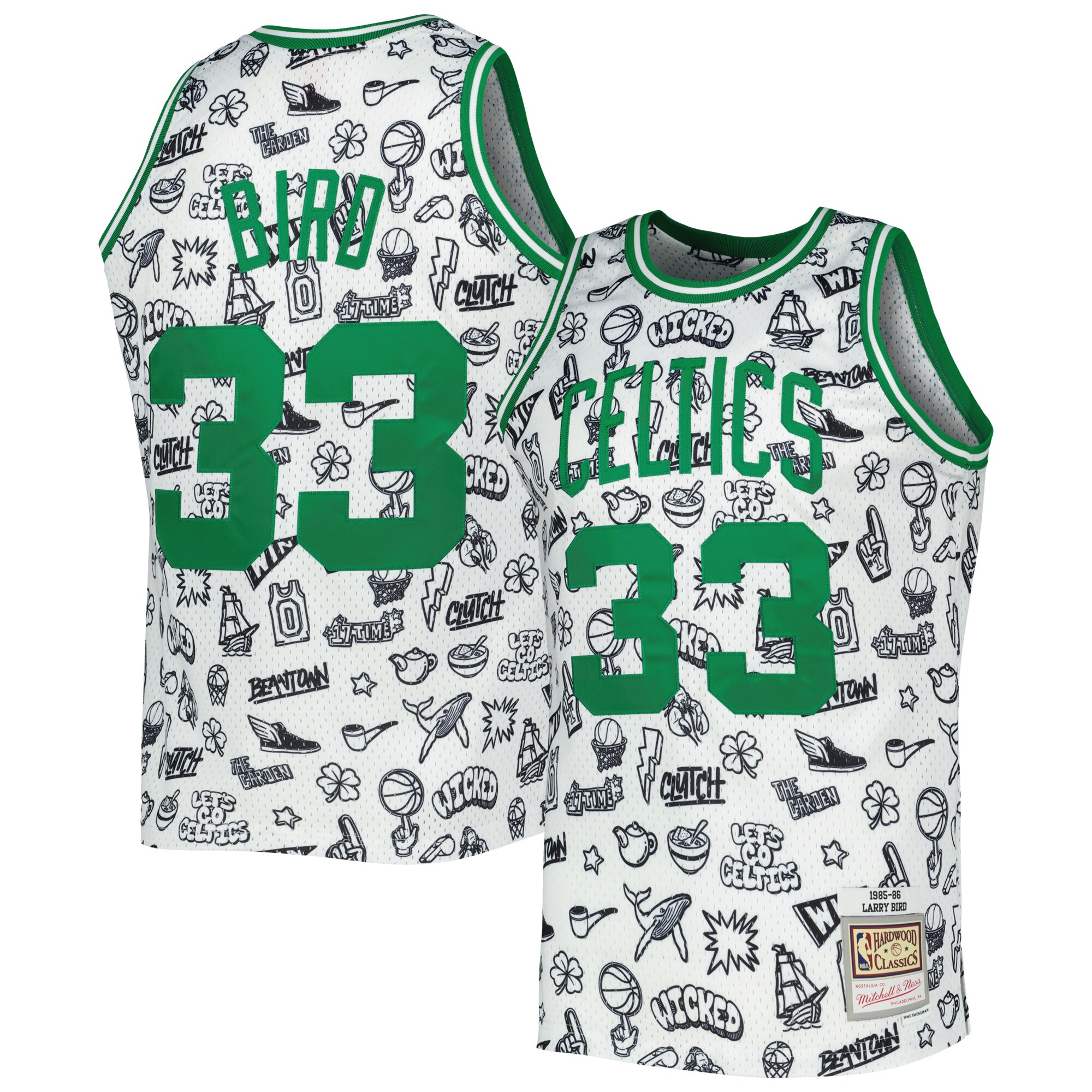 Alternative view of Larry Bird Boston Celtics Mitchell & Ness 1985/86 Hardwood Classics Doodle Swingman Jersey - White