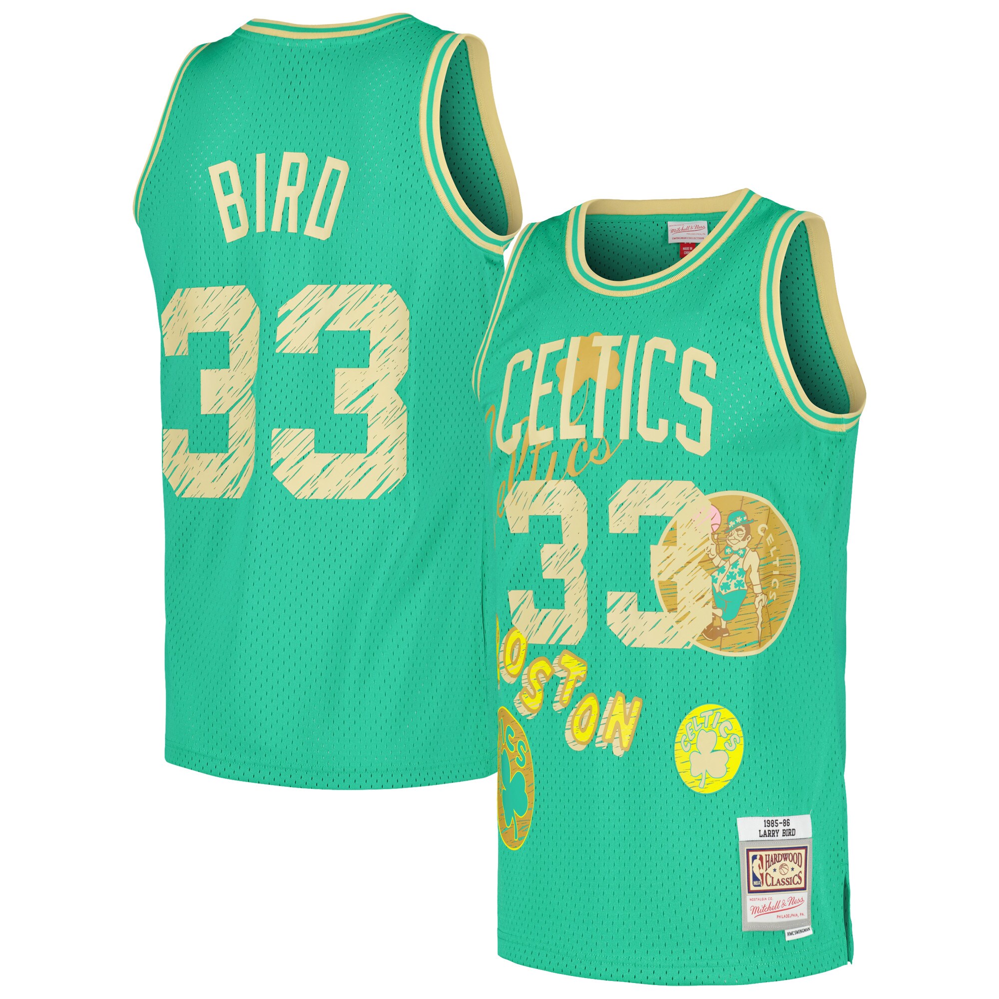 Alternative view of Larry Bird Boston Celtics Mitchell & Ness 1985/86 Swingman Sidewalk Sketch Jersey - Light Green