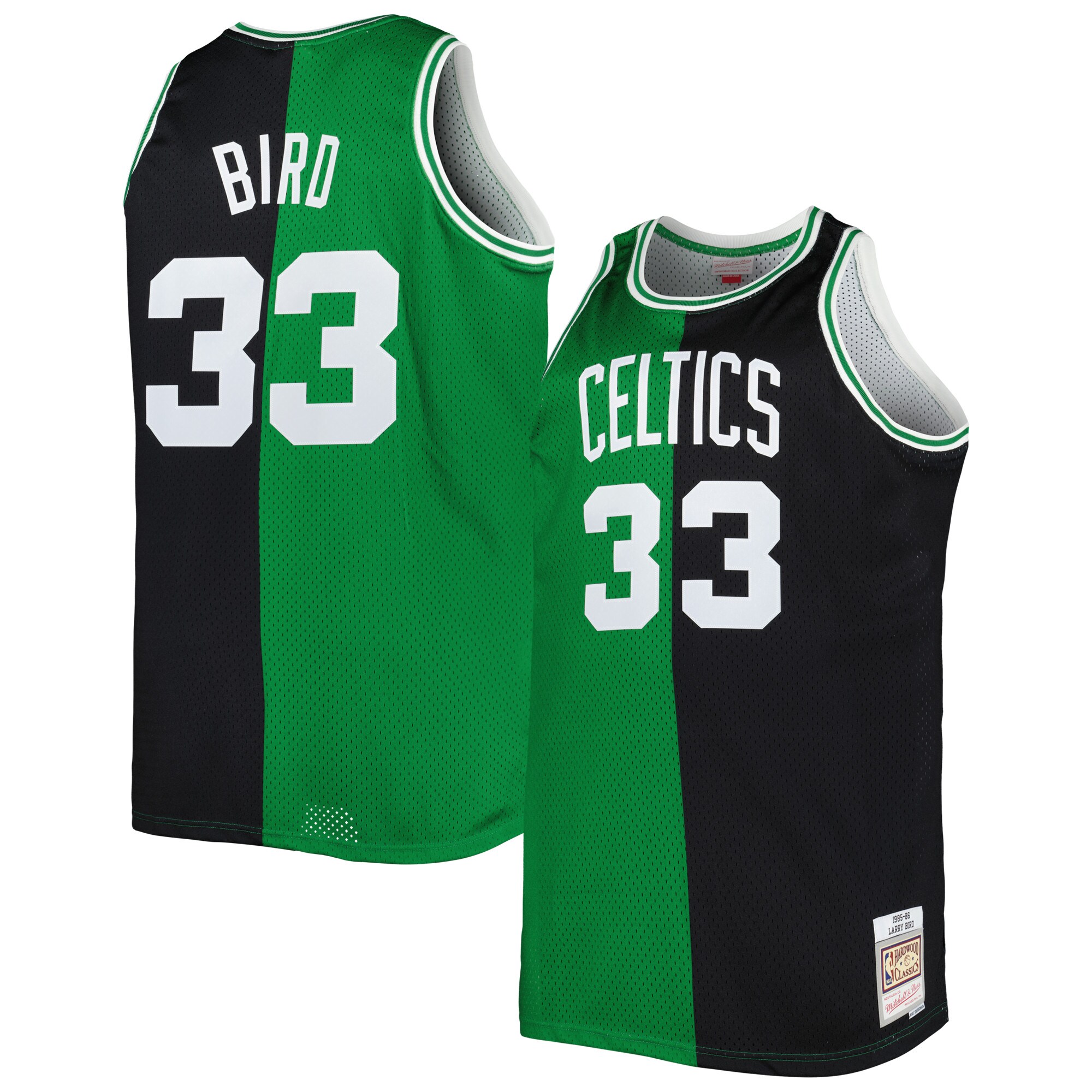 Alternative view of Larry Bird Boston Celtics Mitchell & Ness Big & Tall Hardwood Classics 1985/86 Split Swingman Jersey - Kelly Green/black