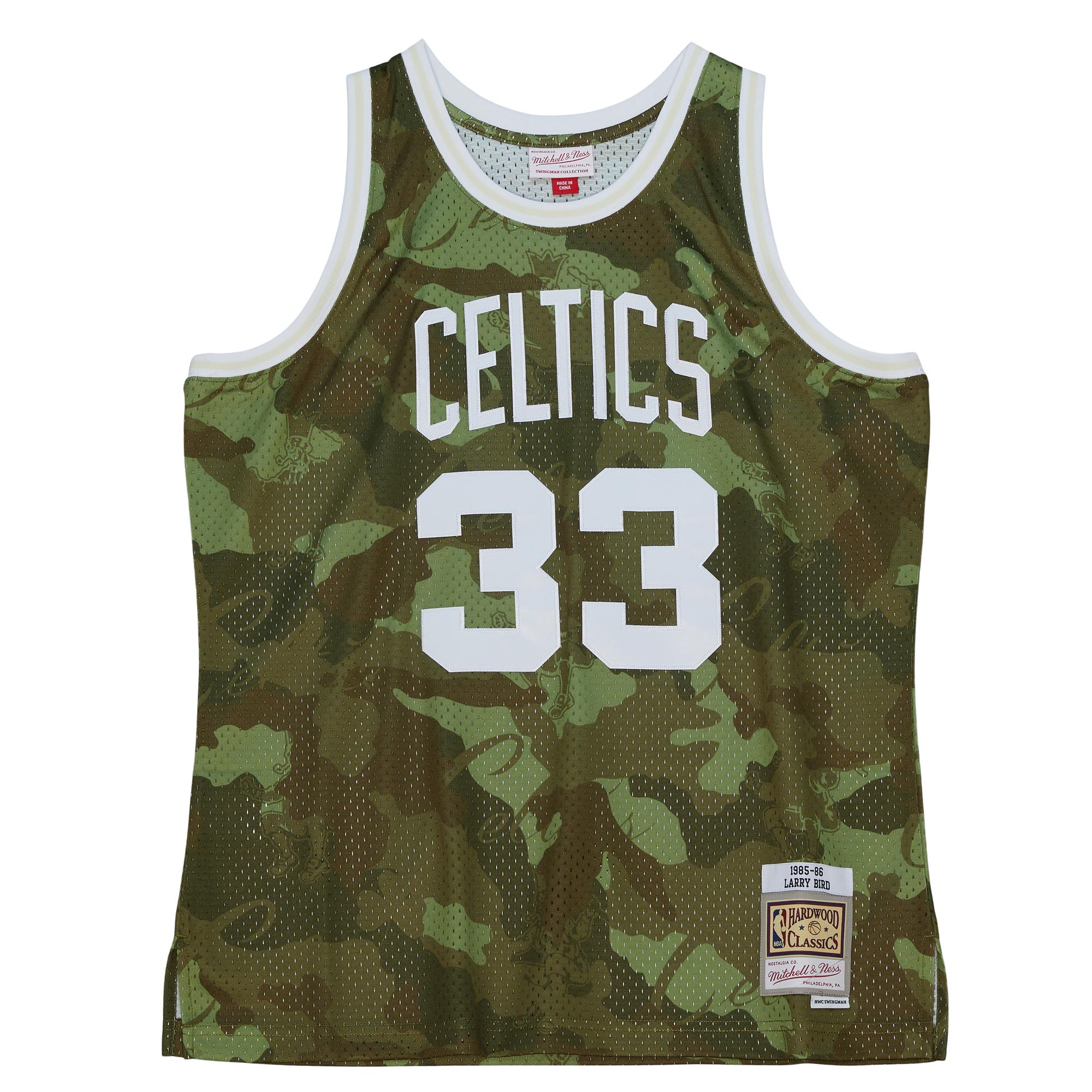 Alternative view of Larry Bird Boston Celtics Mitchell & Ness Hardwood Classics 1985/86 Ghost Green Swingman Jersey - Camo