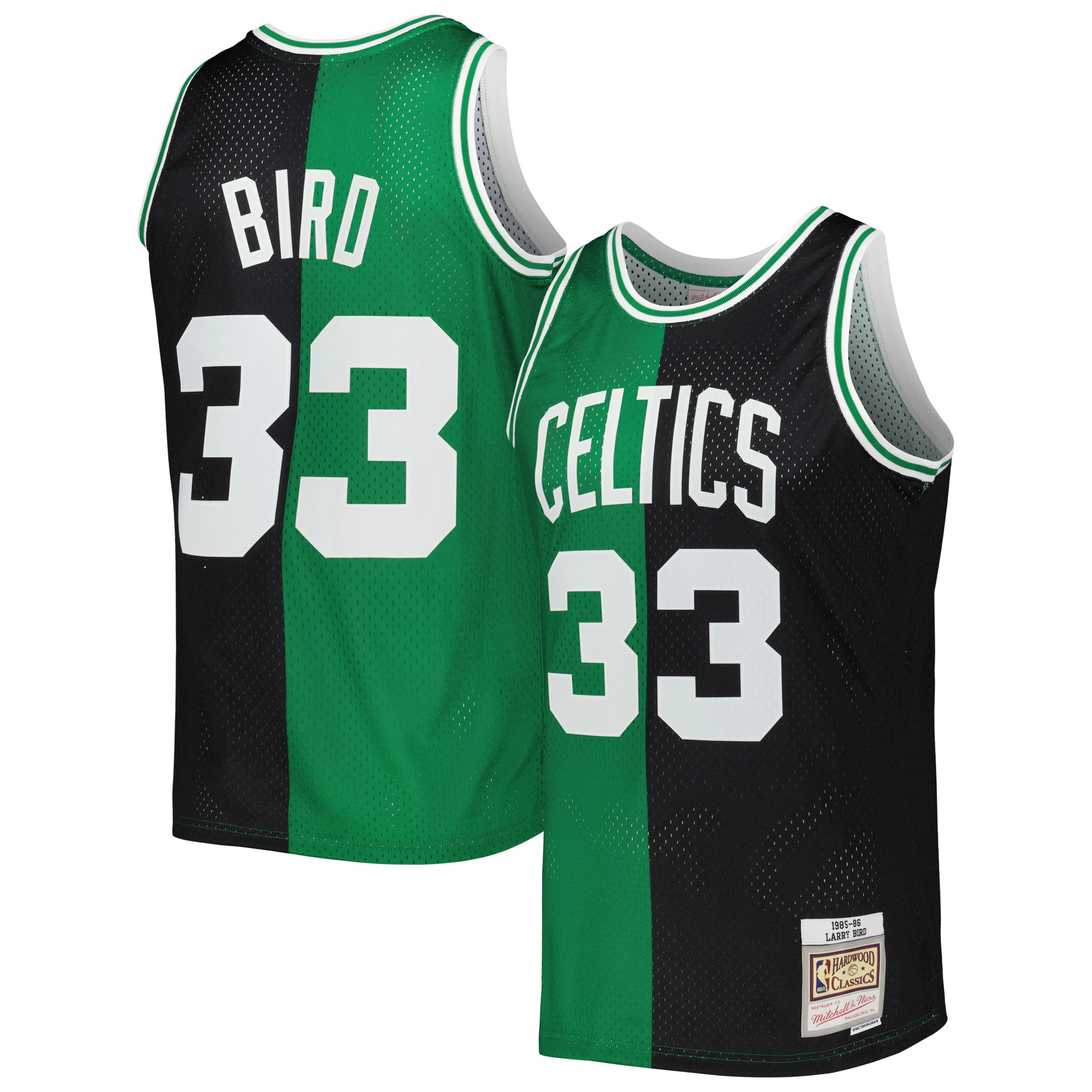 Larry Bird Boston Celtics Mitchell & Ness Hardwood Classics 1985/86 Split Swingman Jersey - Black/kelly Green