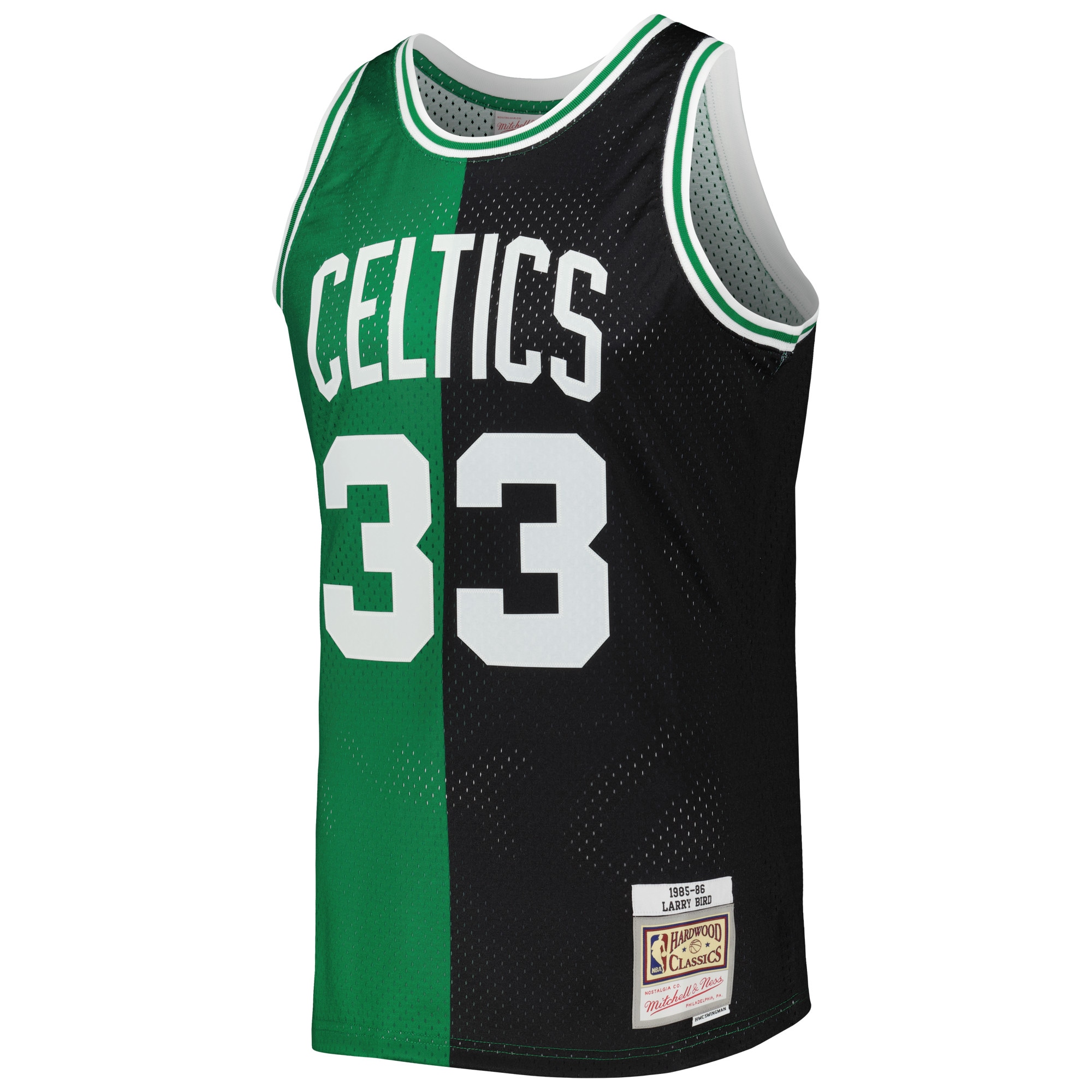 Alternative view of Larry Bird Boston Celtics Mitchell & Ness Hardwood Classics 1985/86 Split Swingman Jersey - Black/kelly Green