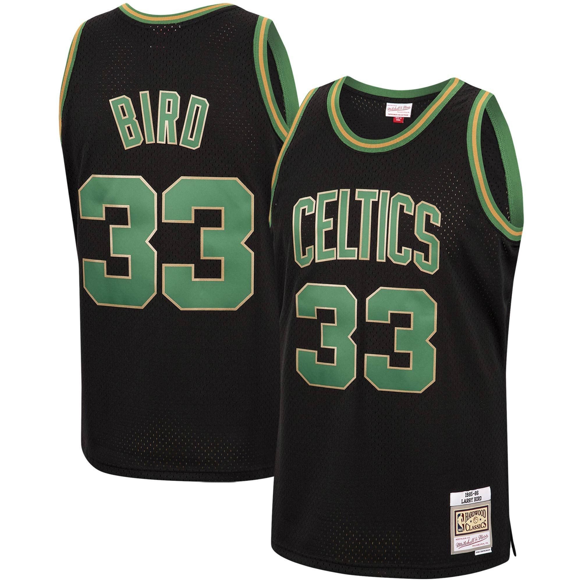Larry Bird Boston Celtics Mitchell & Ness 1985-86 Hardwood Classics Reload Swingman Jersey - Black - JS745 