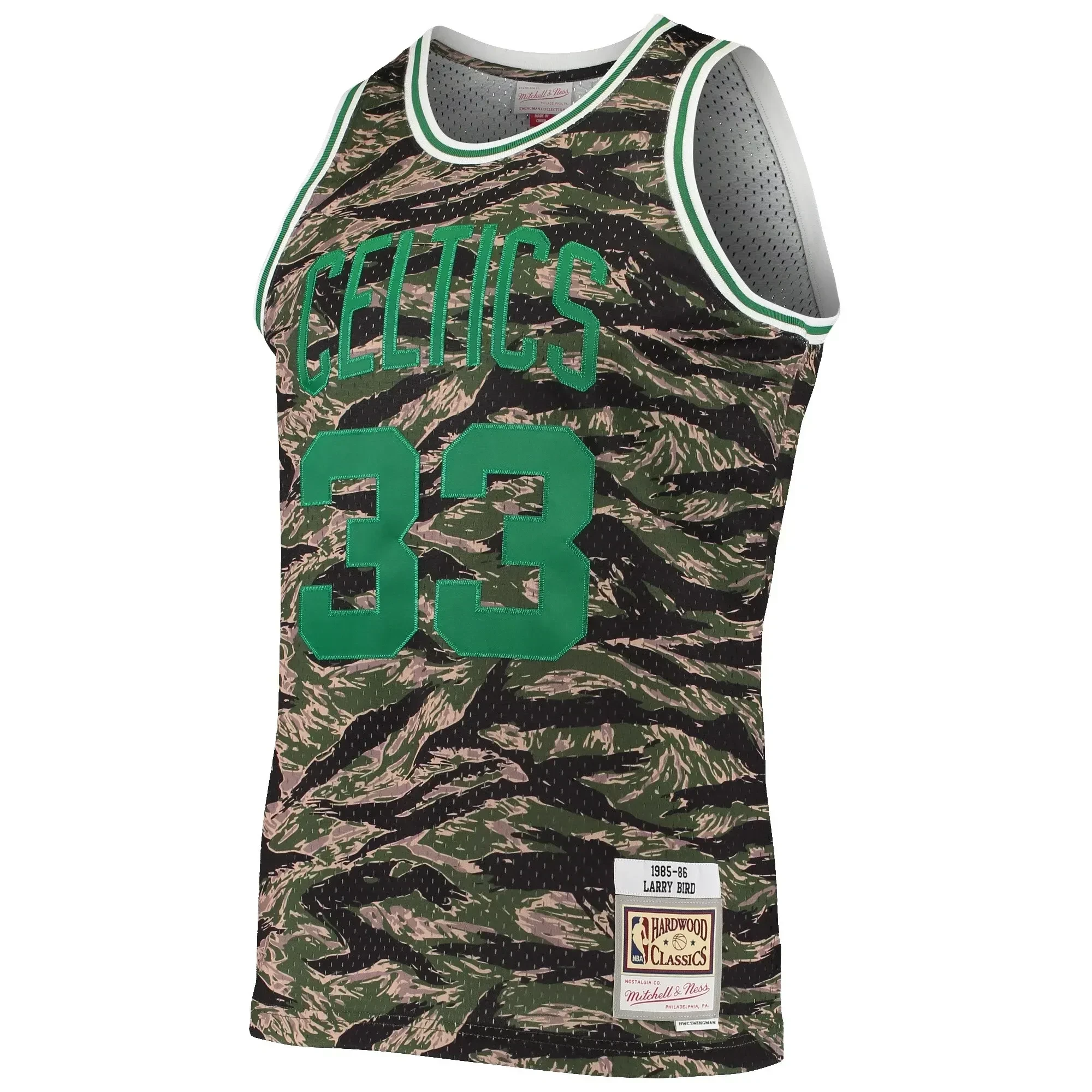 Alternative view of Larry Bird Boston Celtics Mitchell & Ness Hardwood Classics Tiger Swingman Jersey - Camo - JS798 