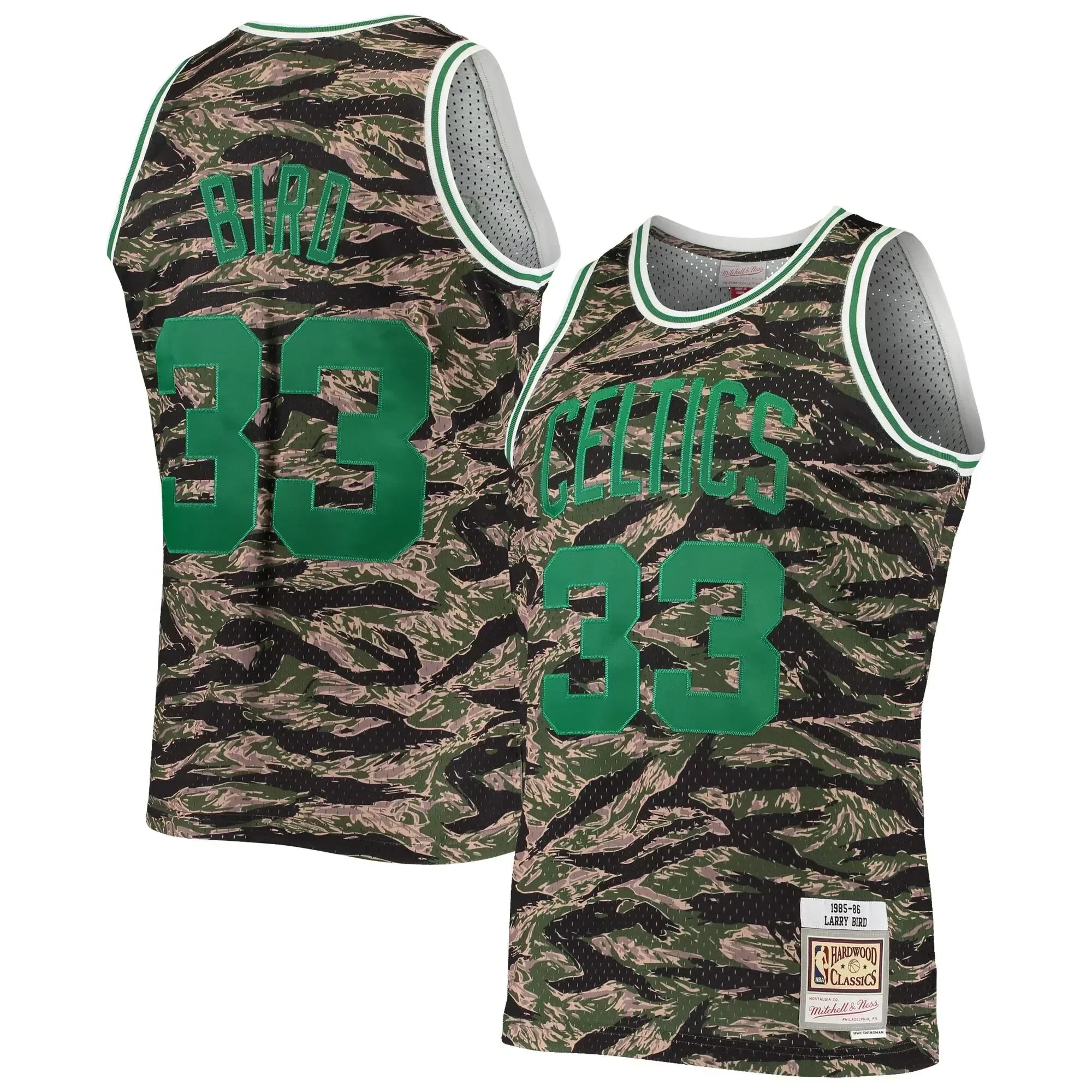 Larry Bird Boston Celtics Mitchell & Ness Hardwood Classics Tiger Swingman Jersey - Camo - JS798