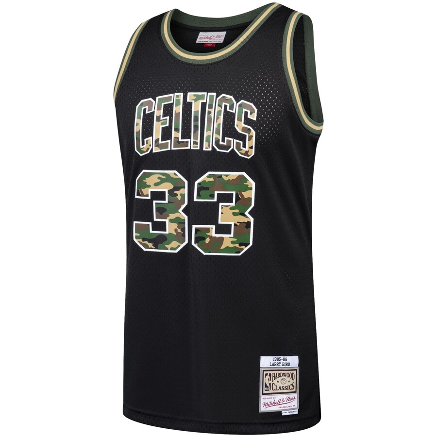 Alternative view of Larry Bird Boston Celtics Mitchell & Ness Straight Fire Camo Swingman Jersey - Black