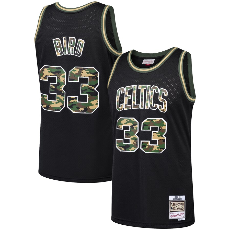 Larry Bird Boston Celtics Mitchell & Ness Straight Fire Camo Swingman Jersey - Black