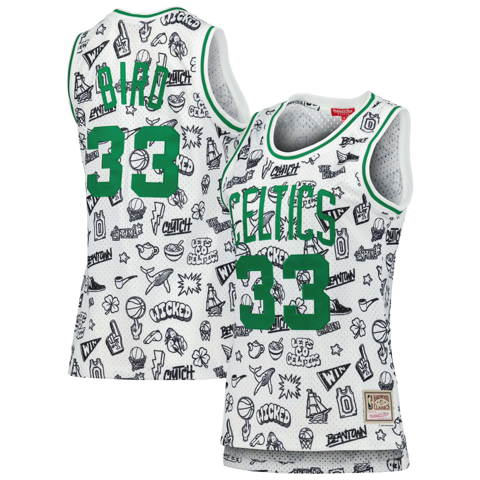 Alternative view of Larry Bird Boston Celtics Mitchell & Ness Women's 1985 Doodle Swingman Jersey - White