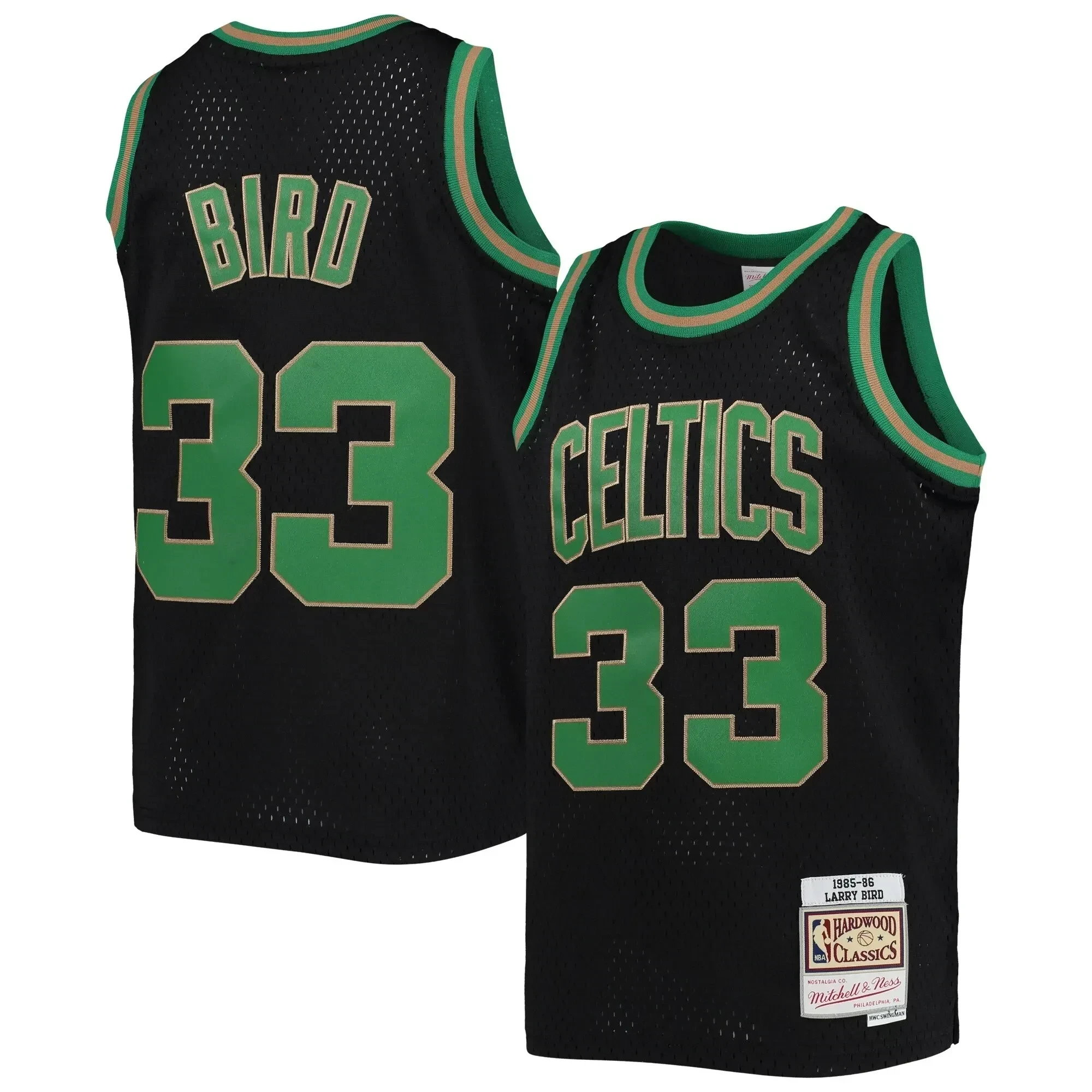 Larry Bird Boston Celtics Mitchell & Ness Youth 1985-86 Hardwood Classics Reload Jersey – Black - JS332