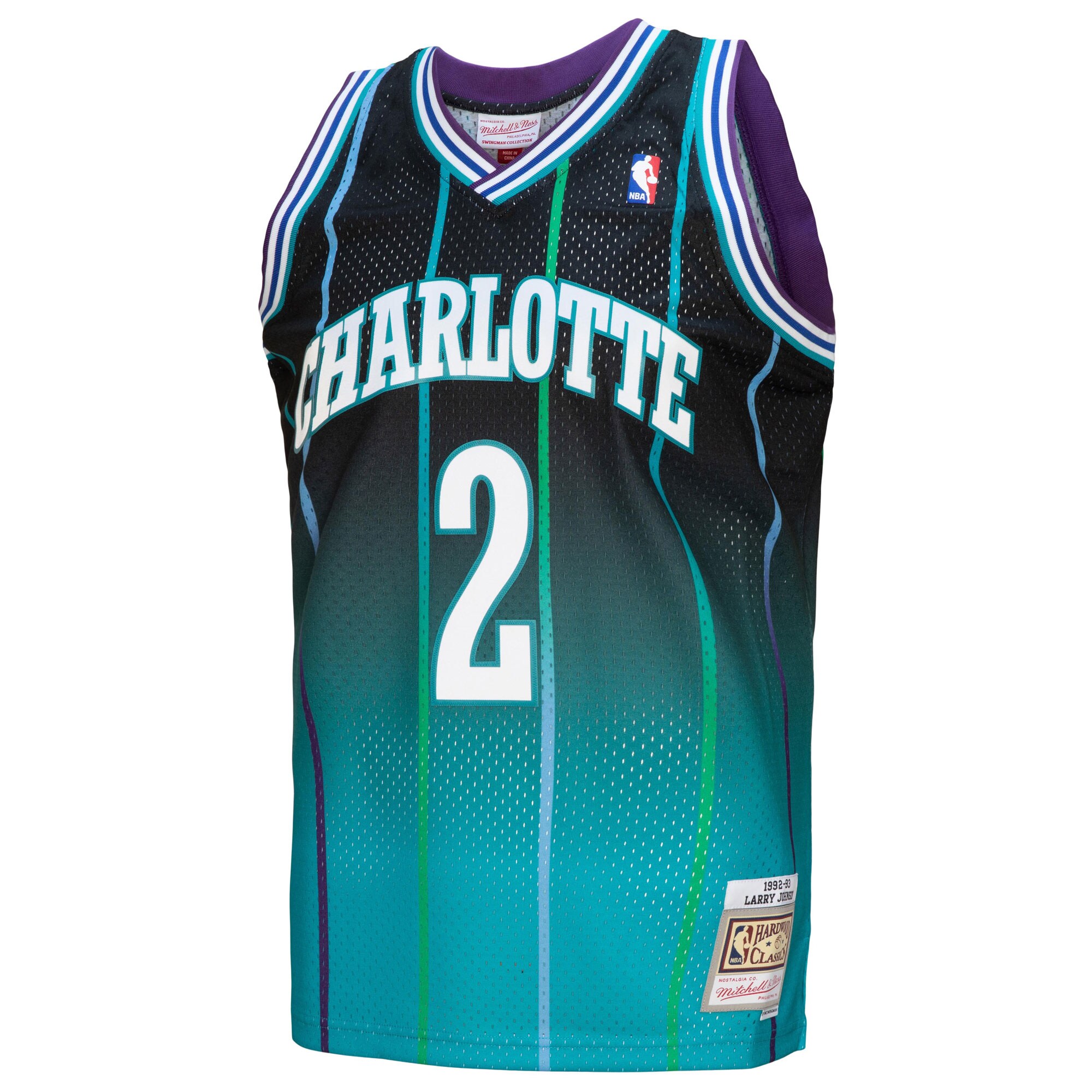 Alternative view of Larry Johnson Charlotte Hornets Mitchell & Ness 1992/93 Hardwood Classics Fadeaway Swingman Player Jersey - Teal/black