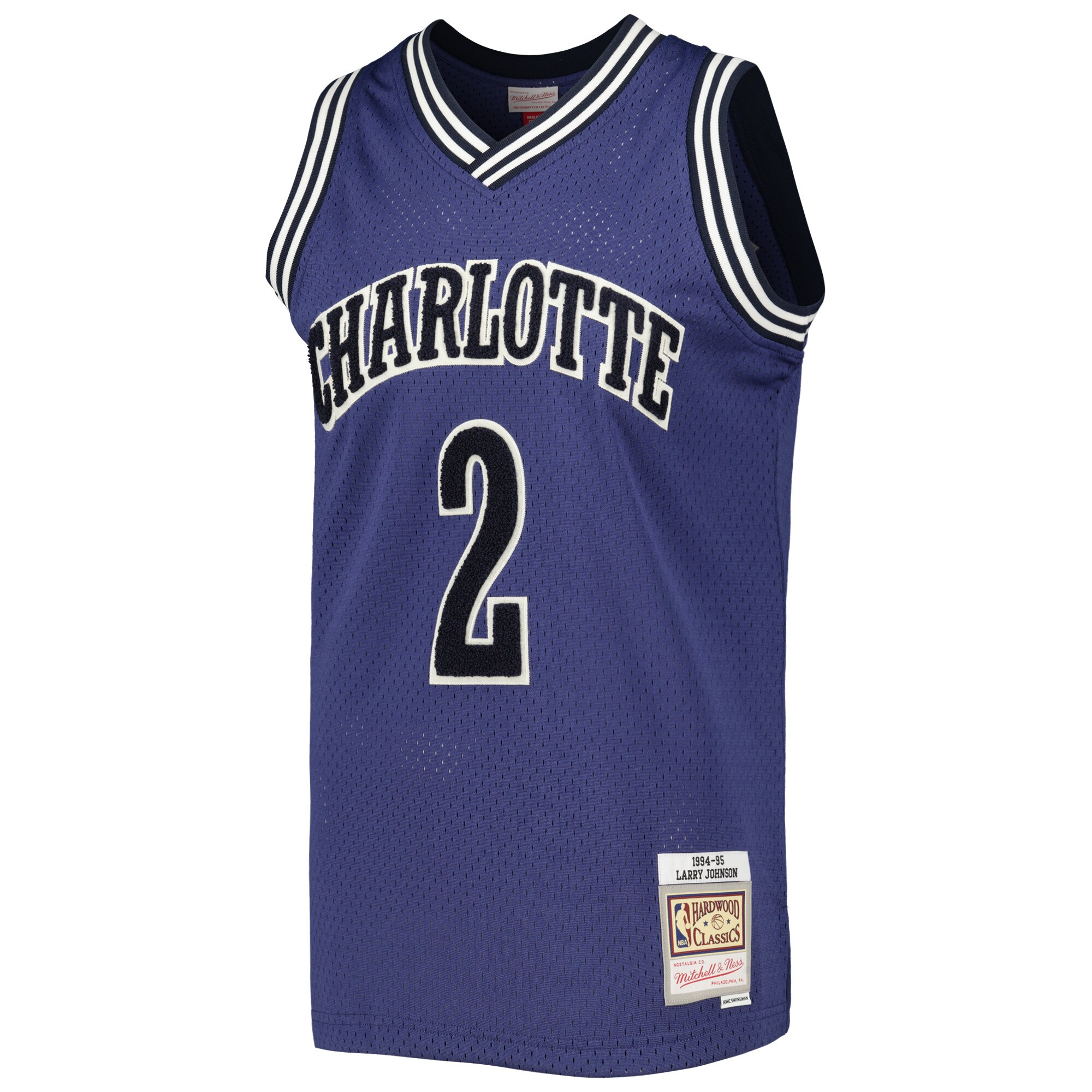 Alternative view of Larry Johnson Charlotte Hornets Mitchell & Ness 1994/95 Hardwood Classics Off-court Swingman Jersey - Purple