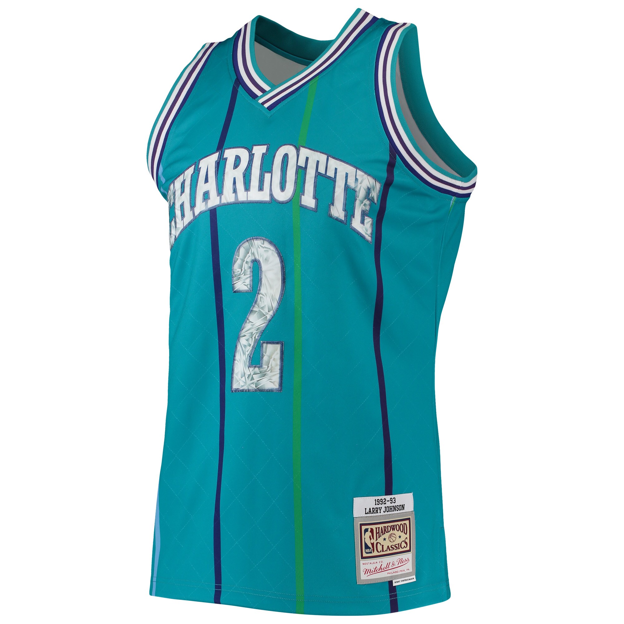 Alternative view of Larry Johnson Charlotte Hornets Mitchell & Ness 1996/97 Hardwood Classics Nba 75th Anniversary Diamond Swingman Jersey - Teal