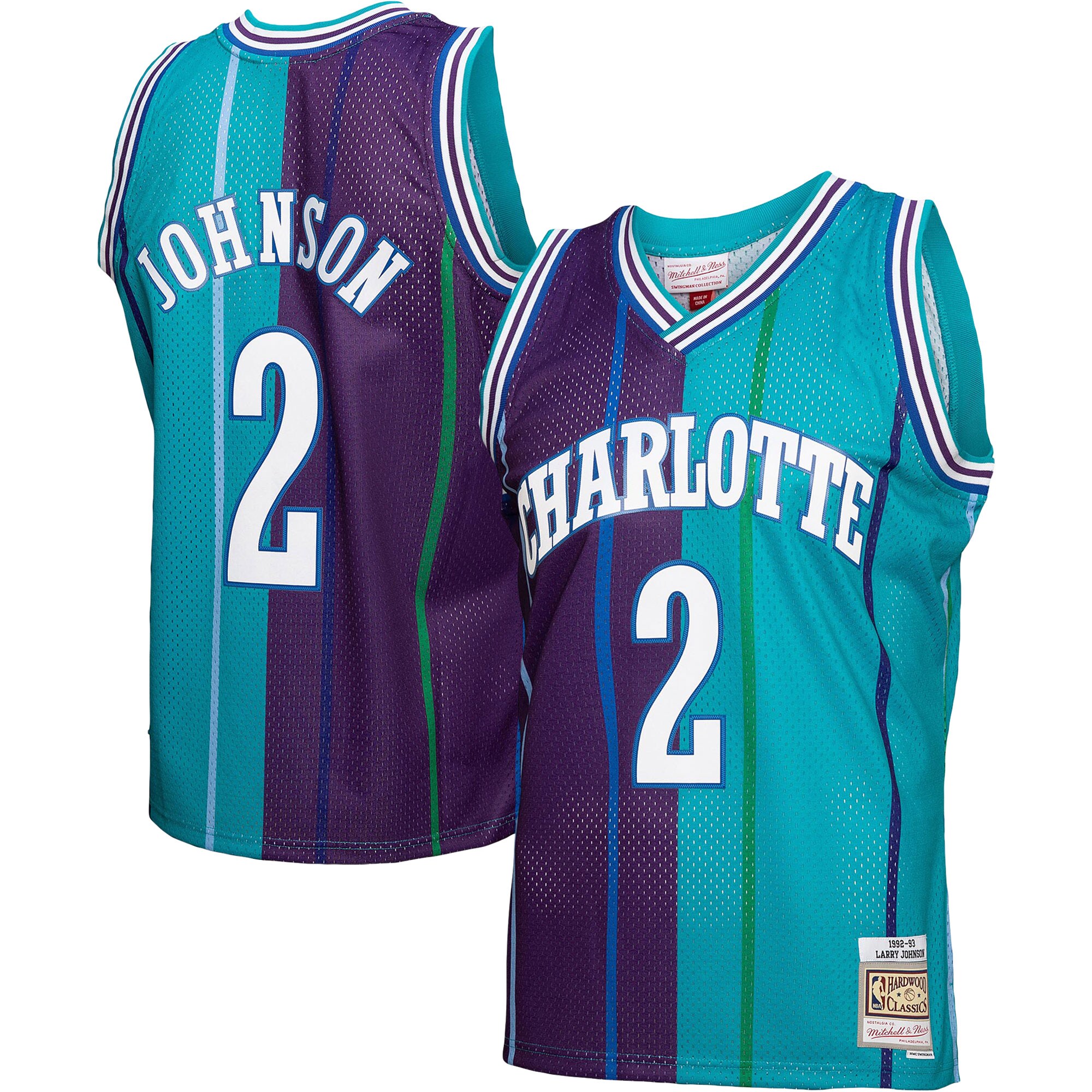 Alternative view of Larry Johnson Charlotte Hornets Mitchell & Ness Hardwood Classics 1992/93 Split Swingman Jersey - Teal/purple