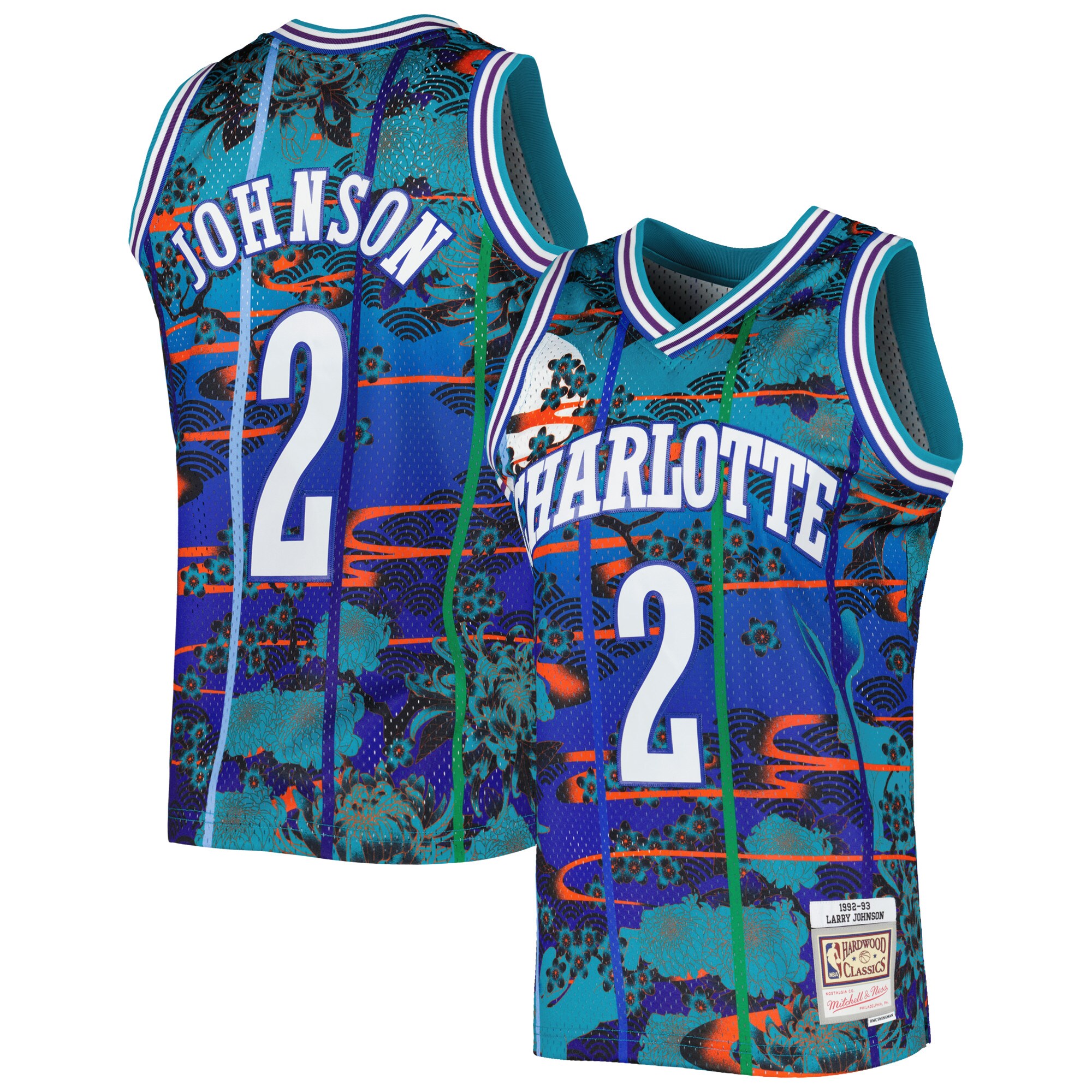 Alternative view of Larry Johnson Charlotte Hornets Mitchell & Ness Hardwood Classics Lunar New Year Swingman Jersey - Teal