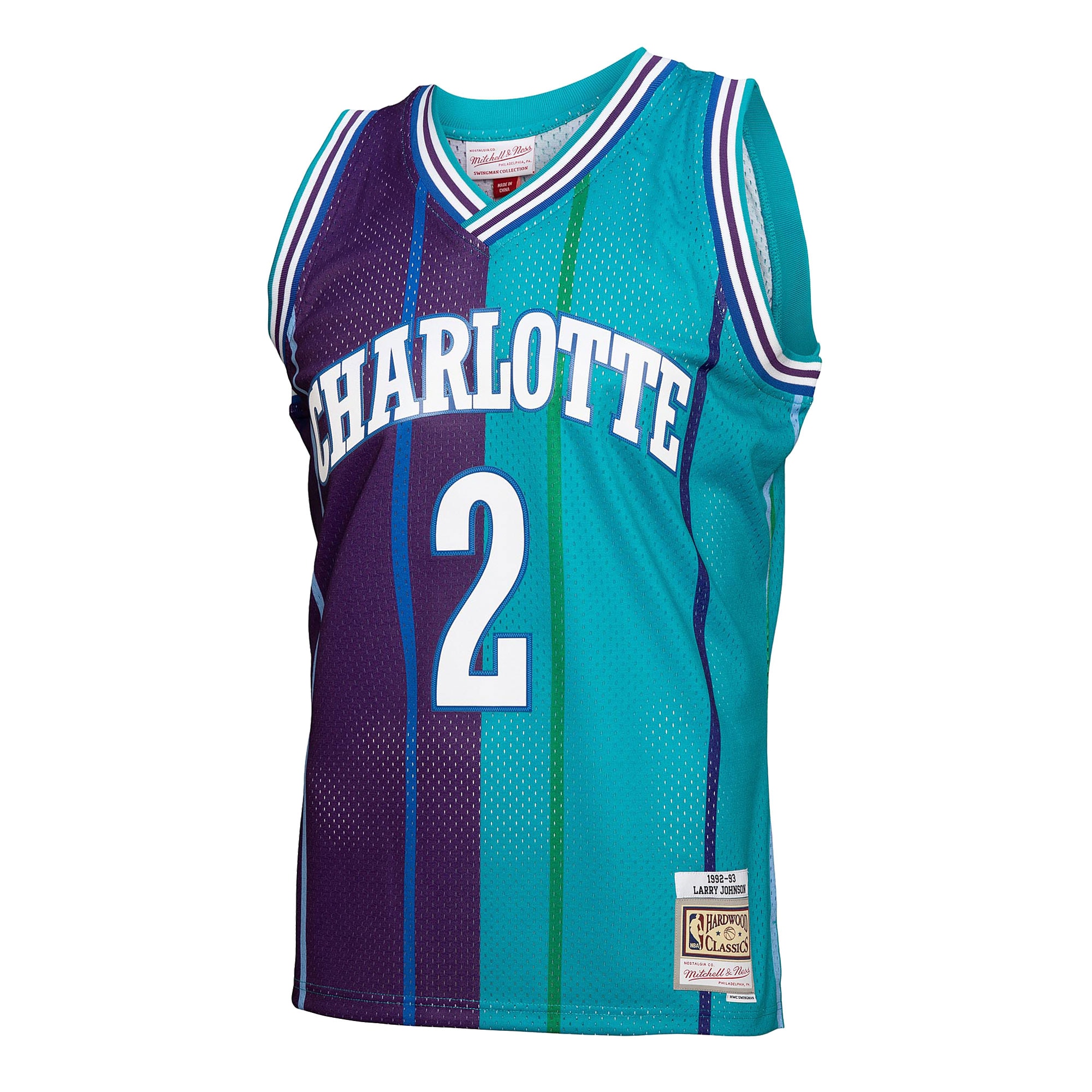 Alternative view of Larry Johnson Charlotte Hornets Mitchell & Ness Hardwood Classics Mitchell & Ness Split Swingman Jersey - Teal/purple