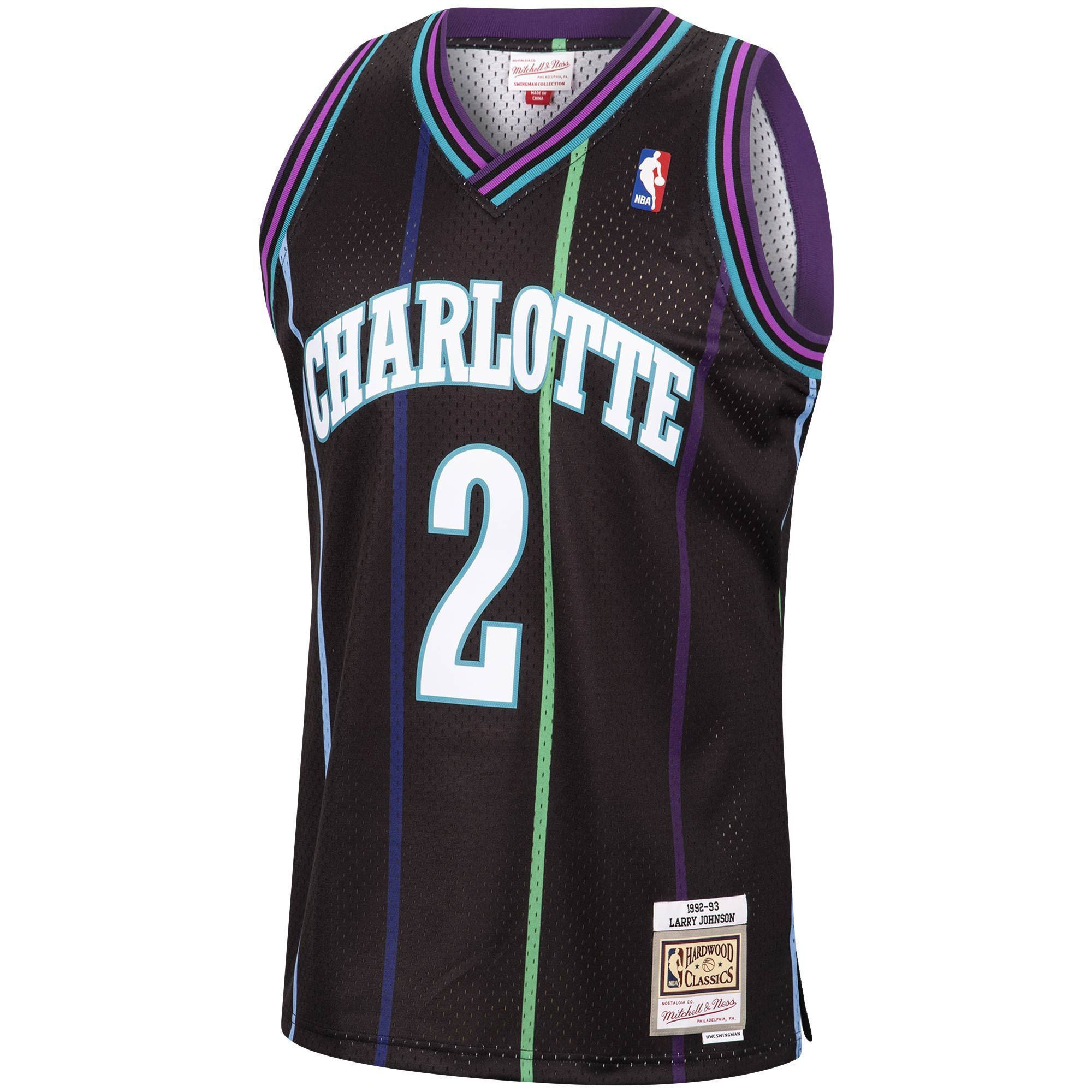 Larry Johnson Charlotte Hornets Mitchell & Ness 1992-93 Hardwood Classics Reload Swingman Jersey - Black - JS254 