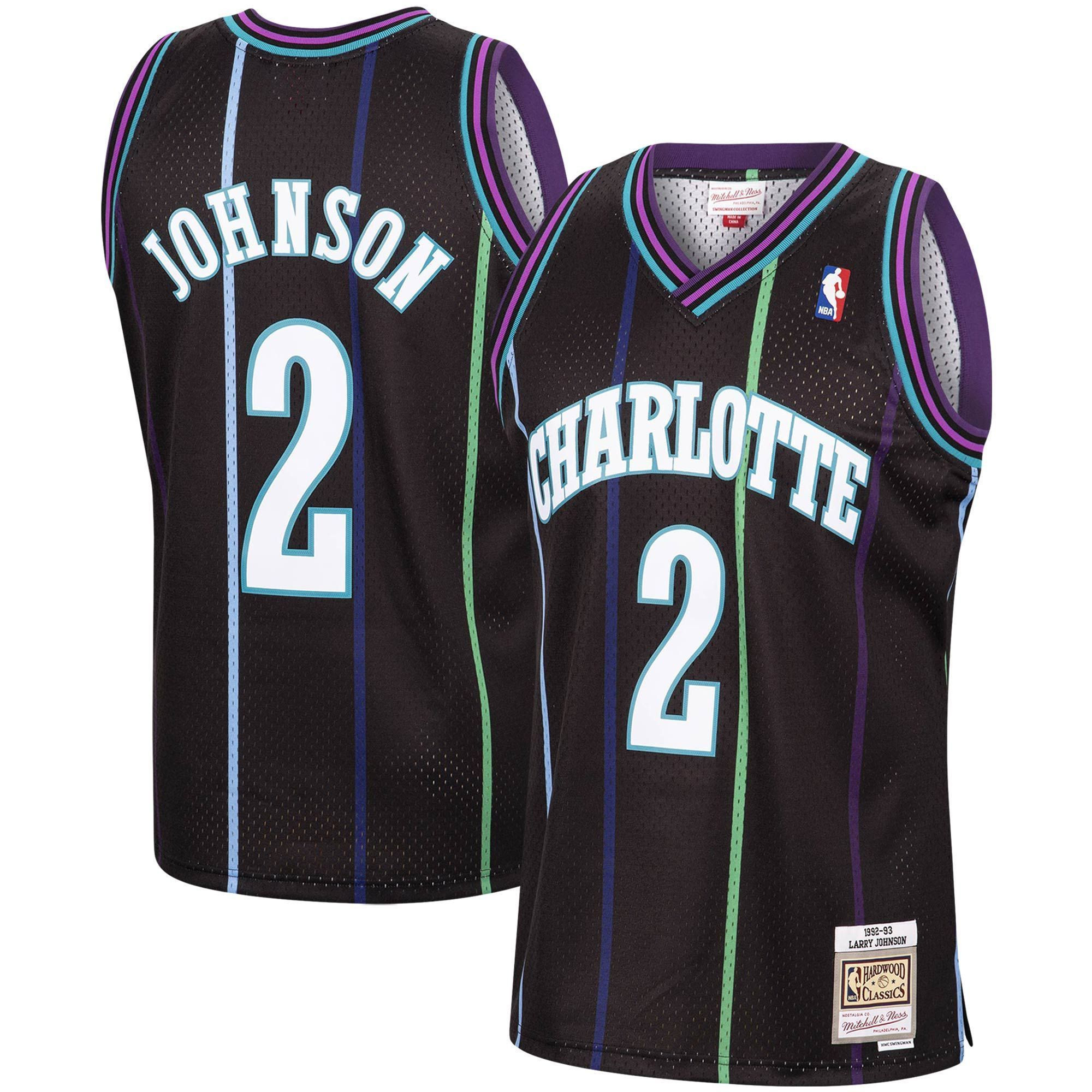 Larry Johnson Charlotte Hornets Mitchell & Ness 1992-93 Hardwood Classics Reload Swingman Jersey - Black - JS764 