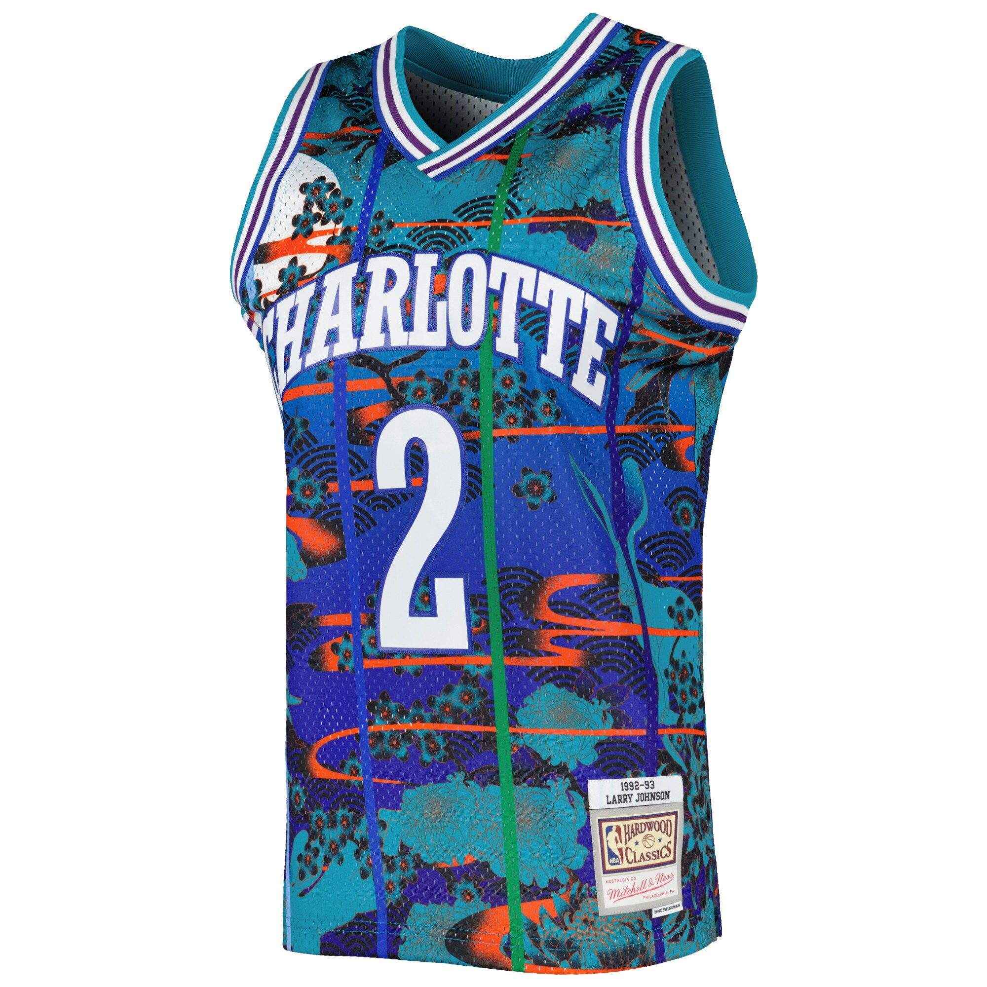 Alternative view of Larry Johnson Charlotte Hornets Mitchell & Ness 1992/93 Hardwood Classics Lunar New Year Swingman Jersey - Teal