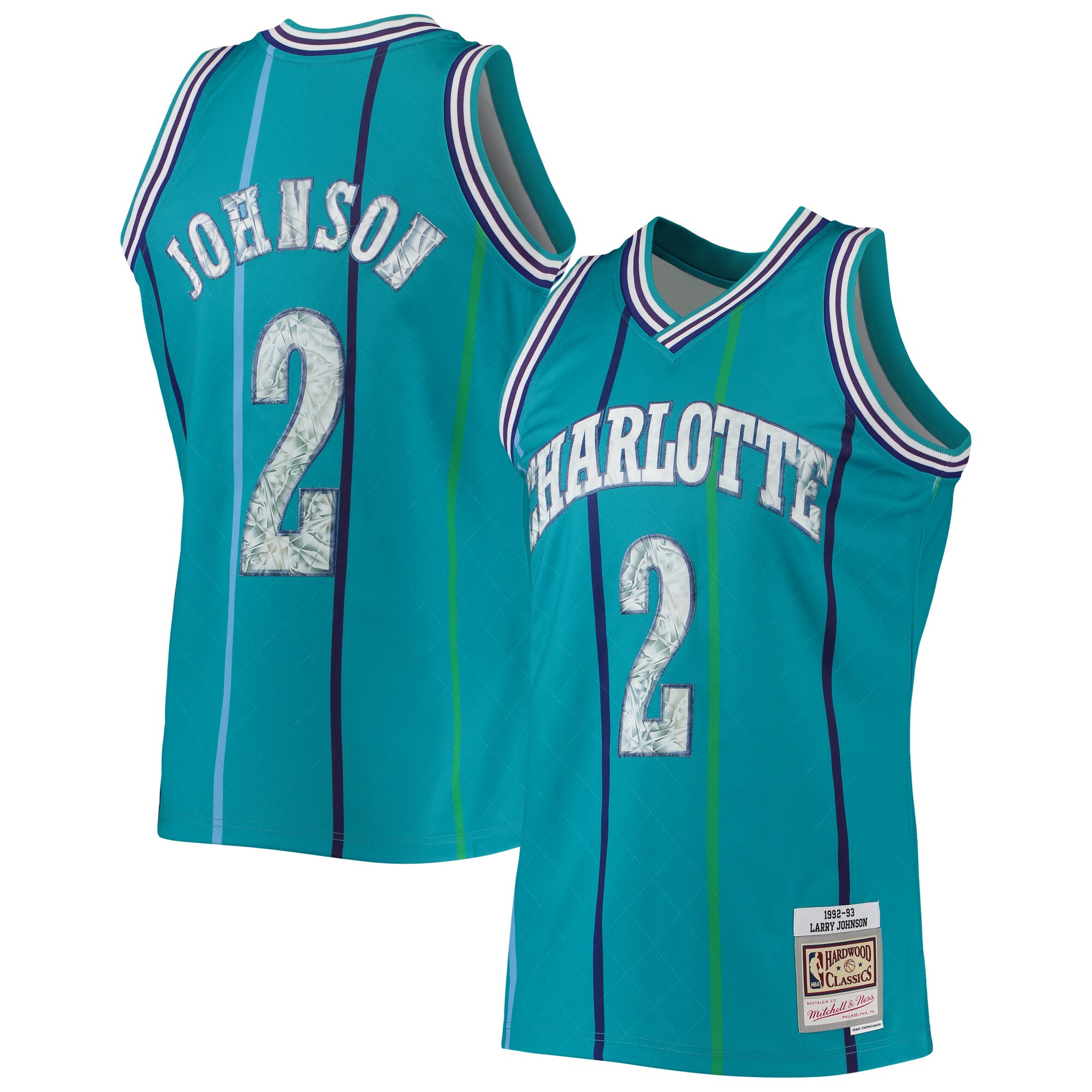 Alternative view of Larry Johnson Charlotte Hornets Mitchell & Ness 1996/97 Hardwood Classics Nba 75th Anniversary Diamond Swingman Jersey - Teal