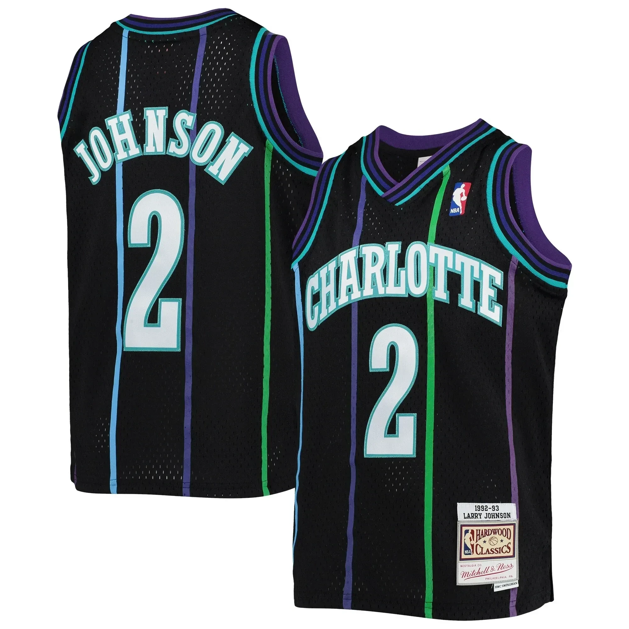 Larry Johnson Charlotte Hornets Mitchell & Ness Youth 1992-93 Hardwood Classics Reload Jersey – Black - JS428 