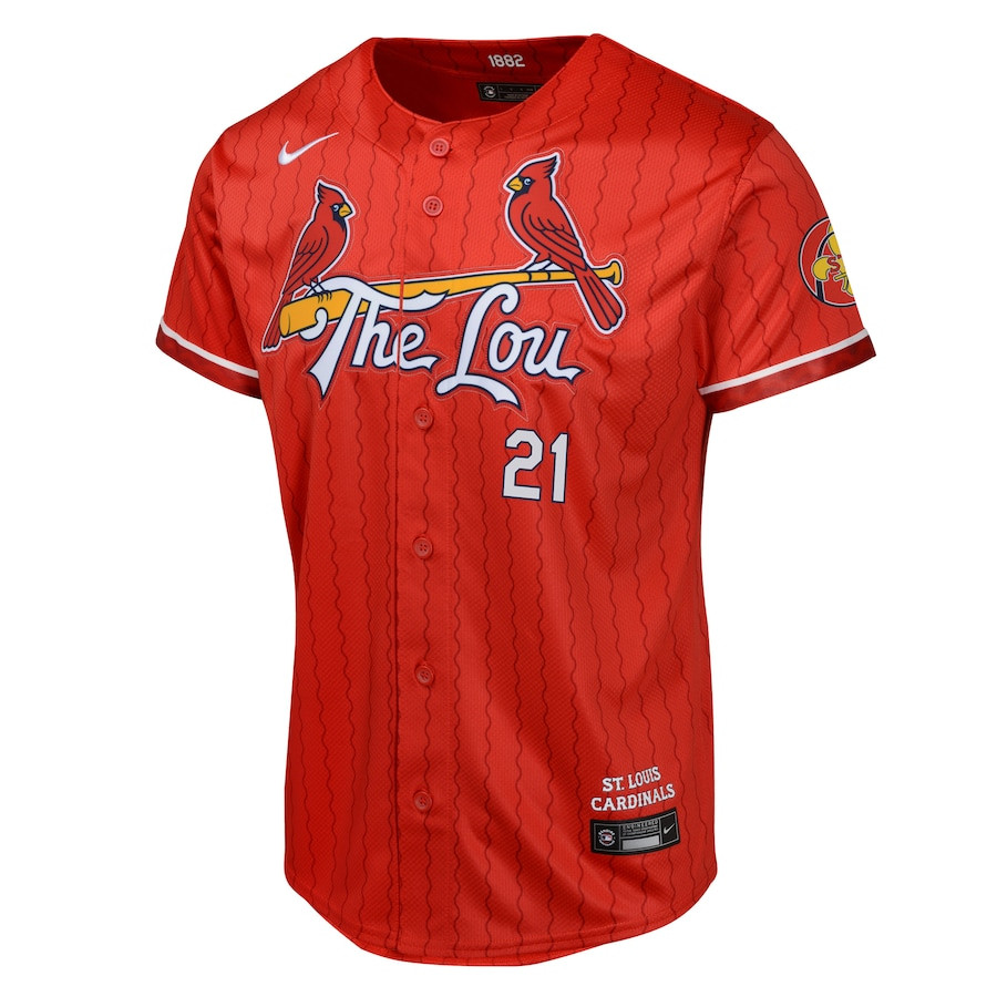 Alternative view of Lars Nootbaar 21 St. Louis Cardinals 2024 City Connect Limited YOUTH Jersey - Red 