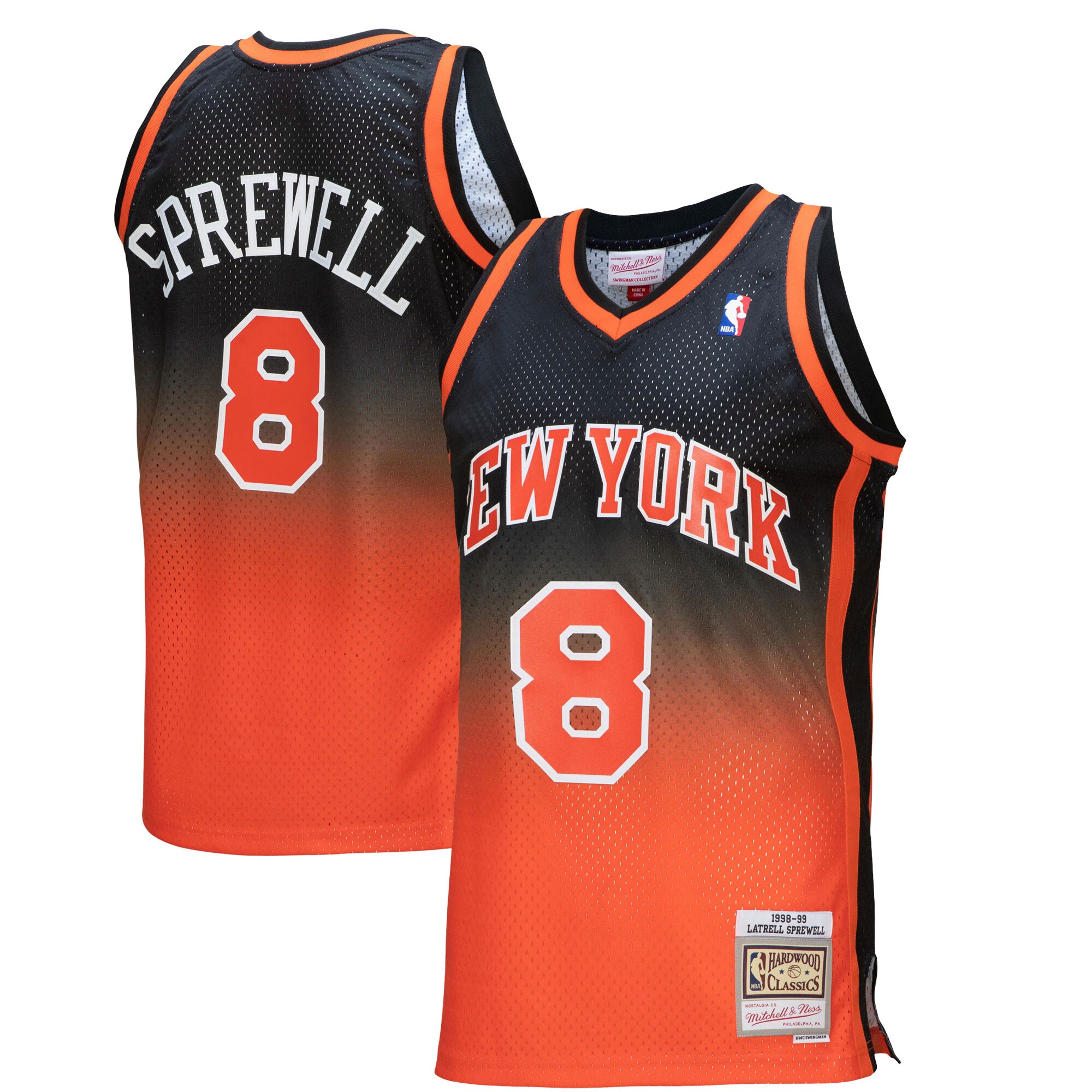 Latrell Sprewell New York Knicks Mitchell & Ness 1998/99 Hardwood Classics Fadeaway Swingman Player Jersey - Orange/black