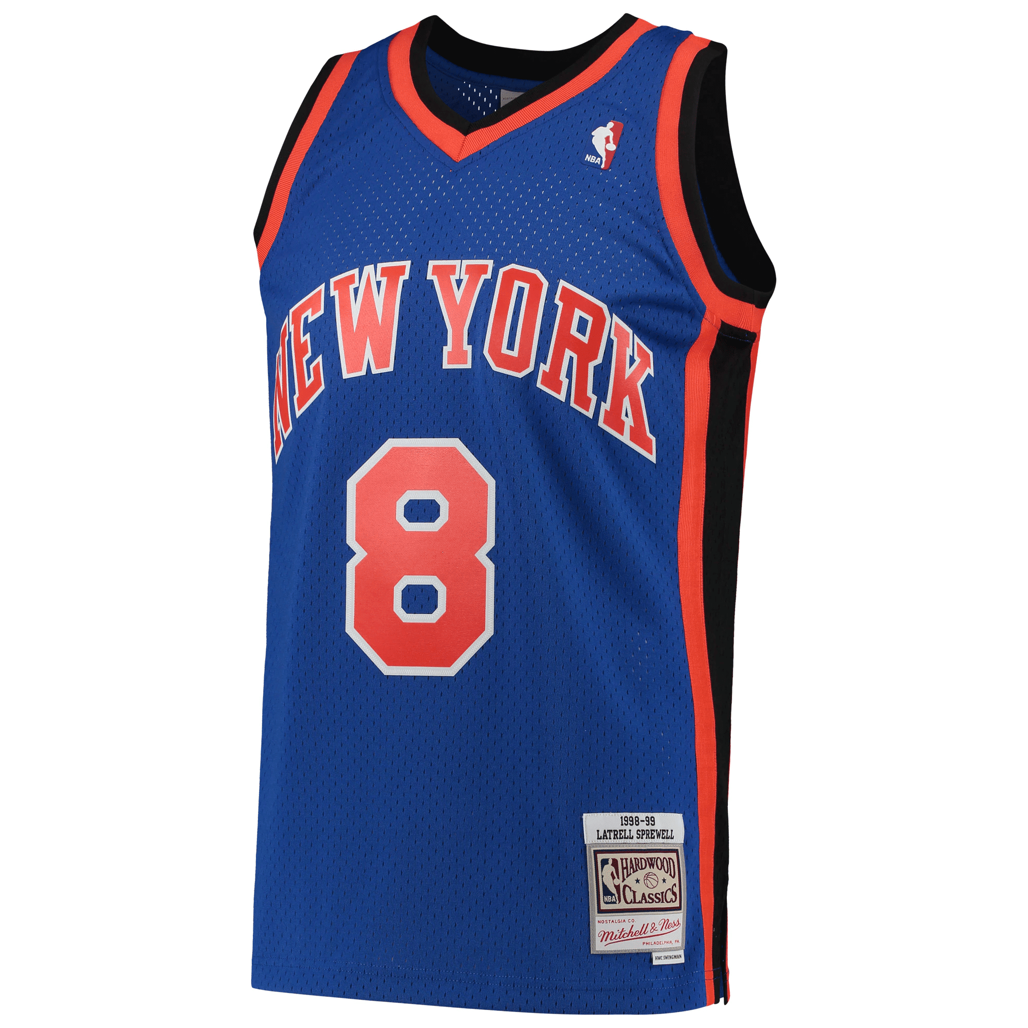 Alternative view of Latrell Sprewell New York Knicks Mitchell & Ness Hardwood Classics 1998-99 Swingman Jersey - Blue Jersey - JS513 