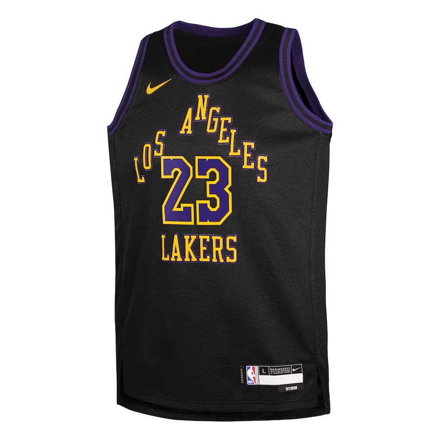 Alternative view of Lebron James 23 Los Angeles Lakers 2023/24 City Edition Swingman YOUTH Jersey - Black - JS910 