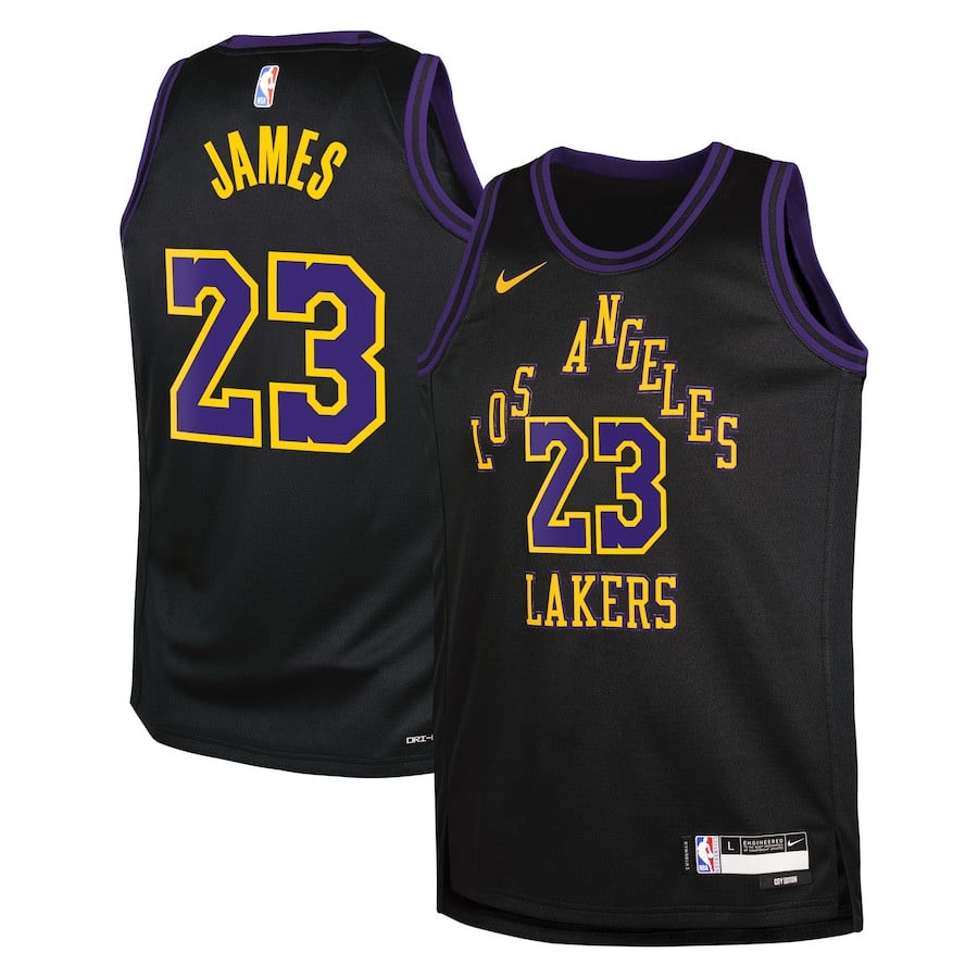 Lebron James 23 Los Angeles Lakers 2023/24 City Edition Swingman YOUTH Jersey - Black - JS910 