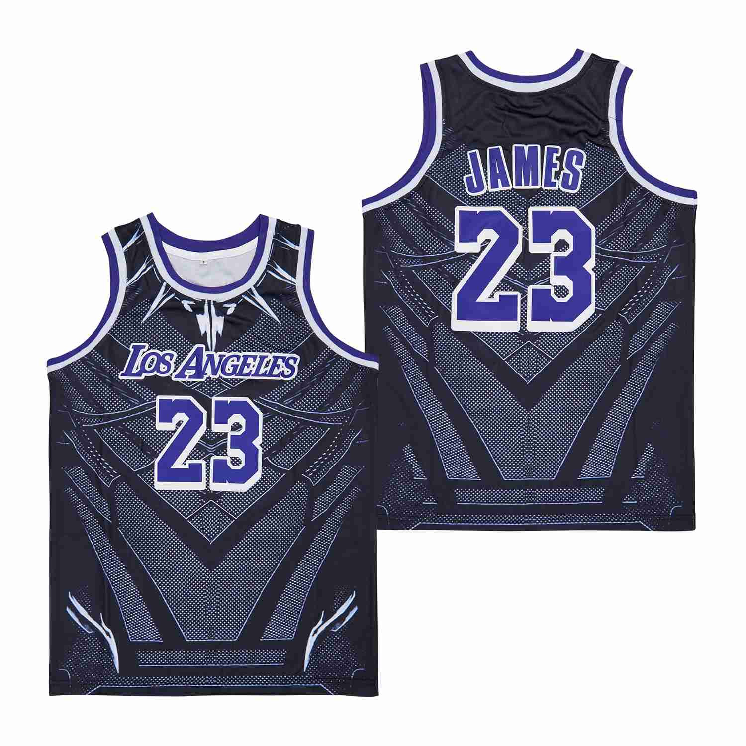 Alternative view of LeBron James 23 Los Angeles Lakers Black Panther Pattern Swingman Jersey - Black - JS842 