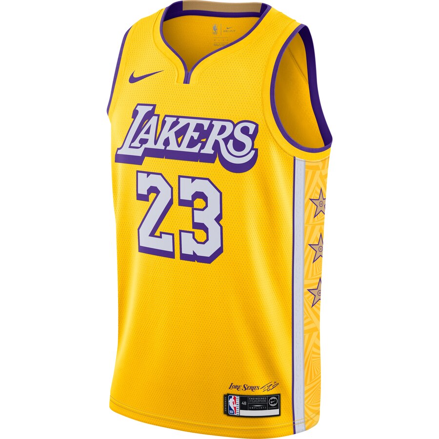 Alternative view of Lebron James Los Angeles Lakers 2019/20 Finished Swingman Jersey Yellow - City Edition
