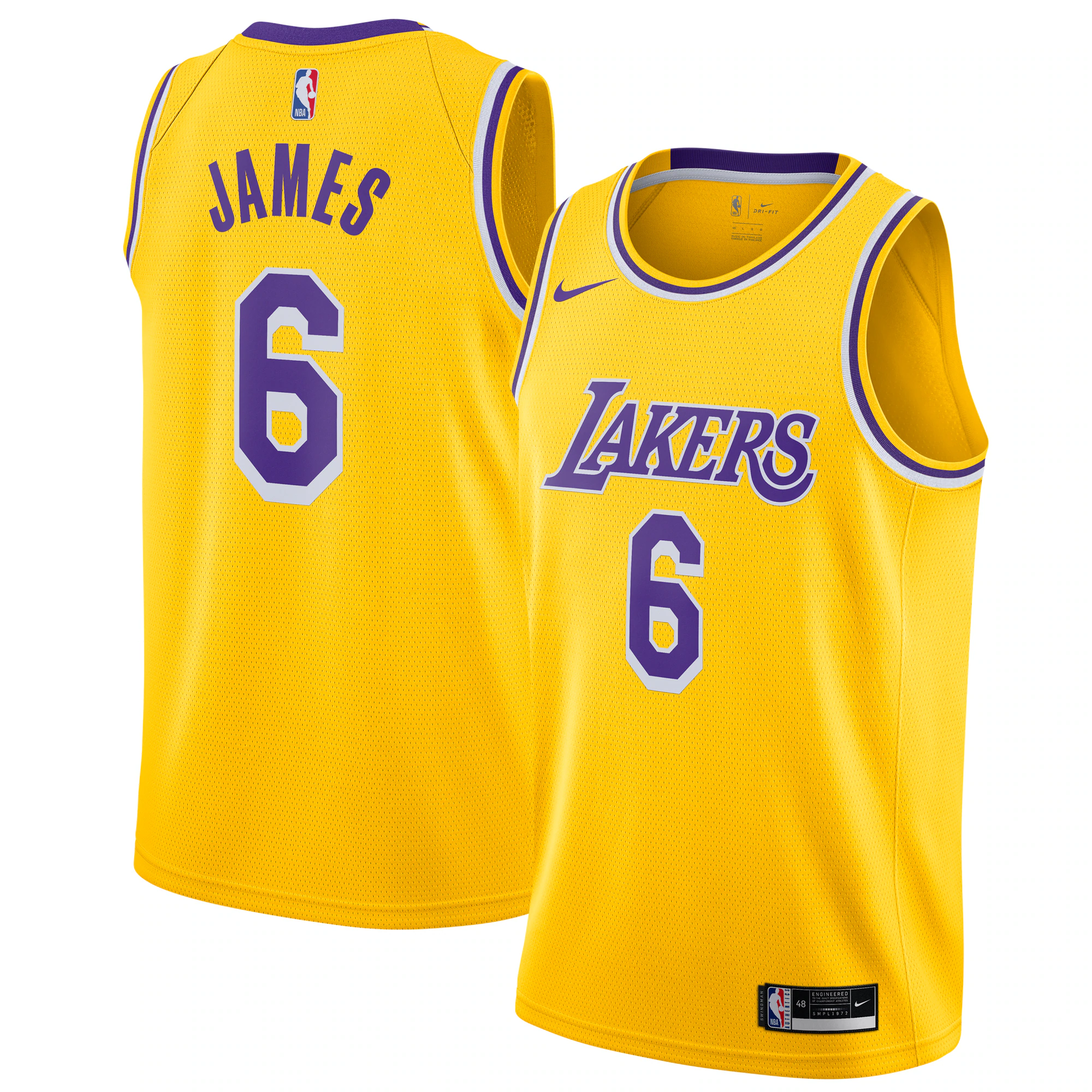 Alternative view of Lebron James Los Angeles Lakers 2021/22 #6 Swingman Player Jersey - Gold - Icon Edition