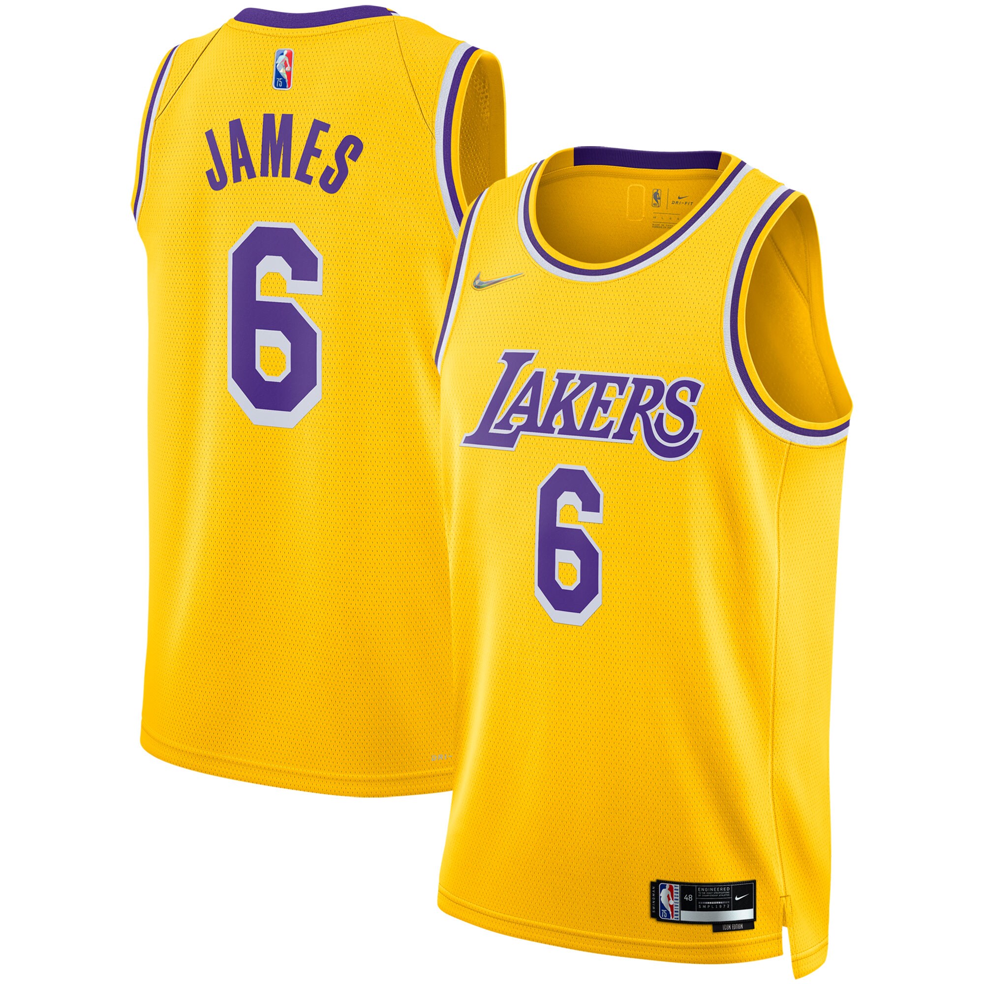Alternative view of Lebron James Los Angeles Lakers 2021/22 Diamond Swingman Jersey - Icon Edition - Gold