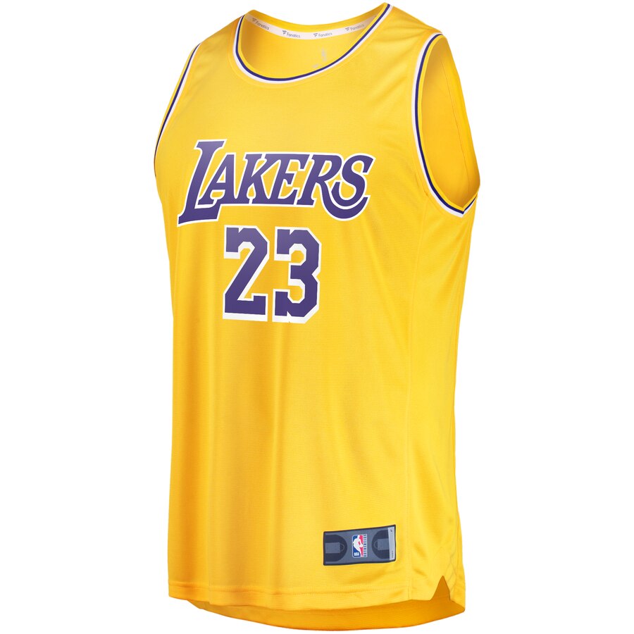 Alternative view of Lebron James Los Angeles Lakers Fanatics Branded 2018/19 Fast Break Replica Jersey Gold - Icon Edition