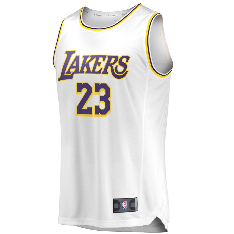 Alternative view of Lebron James Los Angeles Lakers Fanatics Branded 2018/19 Fast Break Replica Jersey White – Association Edition