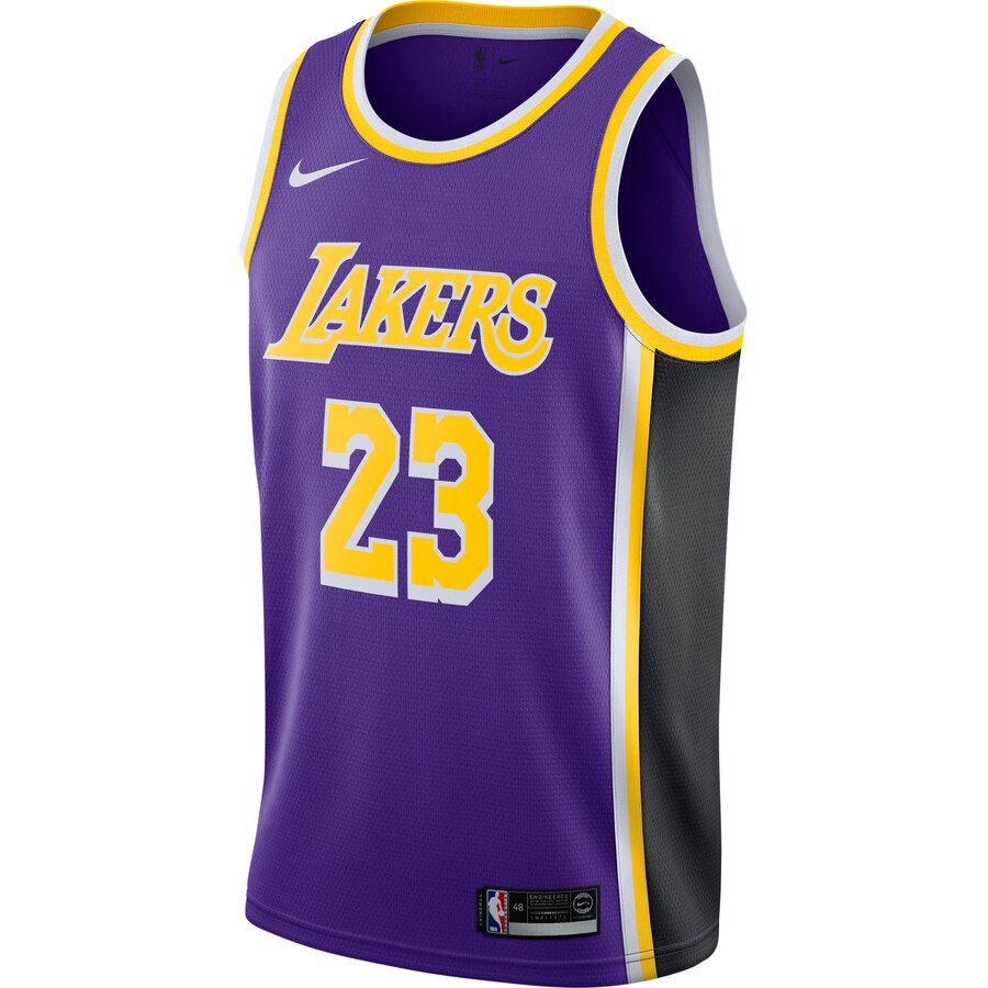 Alternative view of Lebron James Los Angeles Lakers Replica Swingman Jersey - Statement Edition - Purple