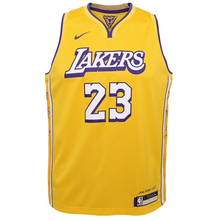 Alternative view of Lebron James Los Angeles Lakers Youth Swingman Jersey Yellow - City Edition