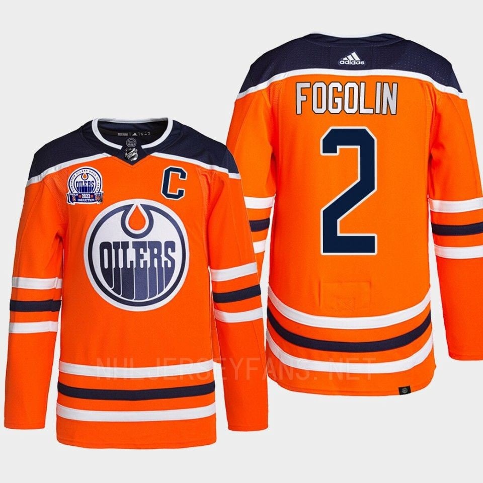 Lee Fogolin 2 Hall Of Fame Patch 2022 Edmonton Oilers Orange Jersey - JS377 