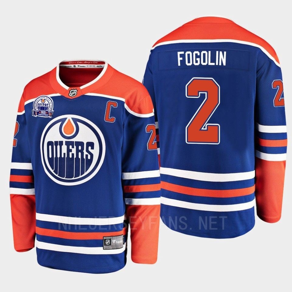 Lee Fogolin 2 Hall Of Fame Patch 2022 Edmonton Oilers Royal Jersey Home - JS353 