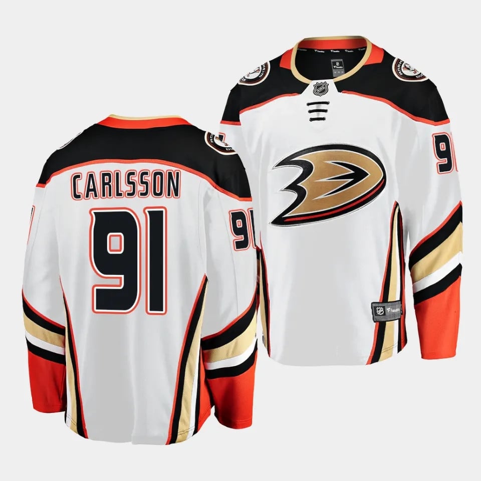 Leo Carlsson #91 Anaheim Ducks 2023 Draft Away Men Jersey - White - JS163 