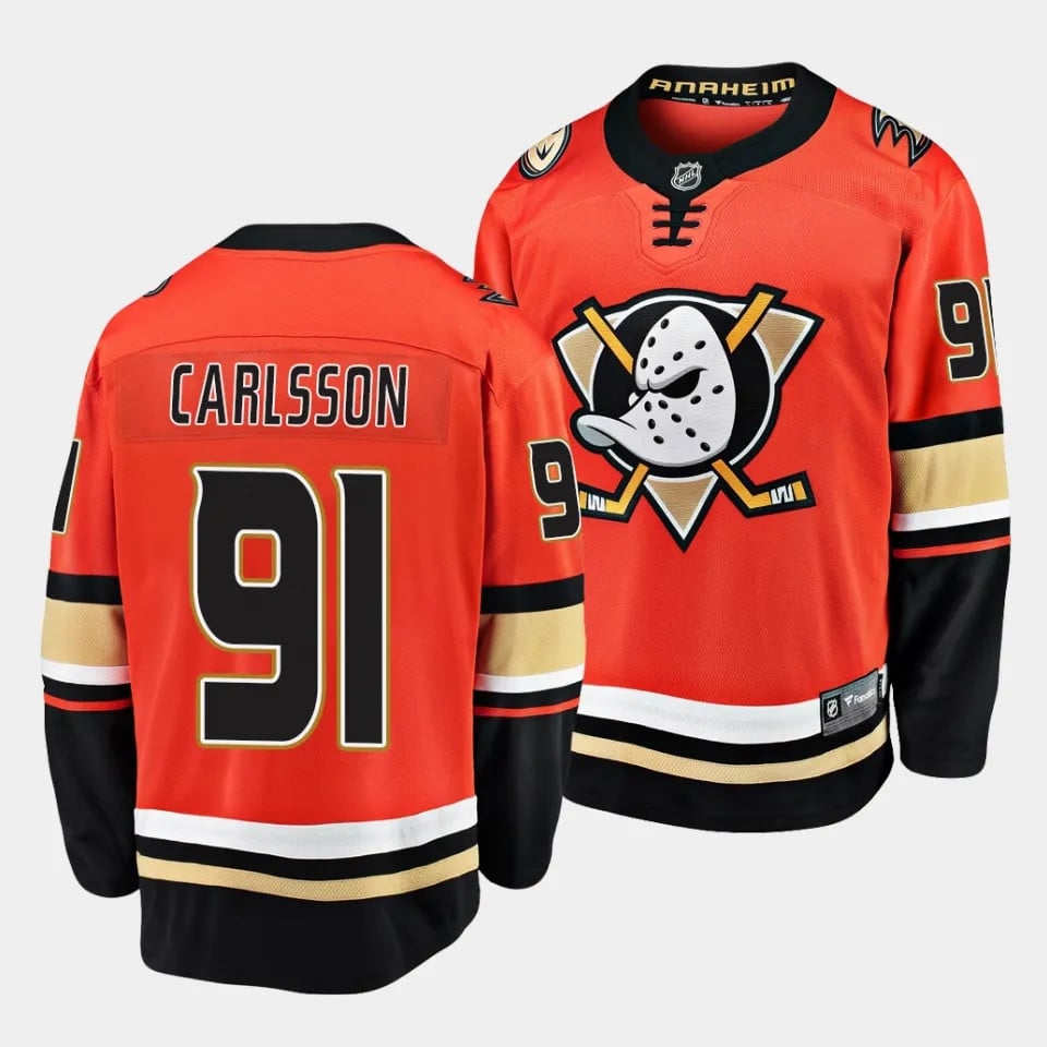 Leo Carlsson #91 Anaheim Ducks 2023 Draft Home Men Jersey - Orange - JS977 