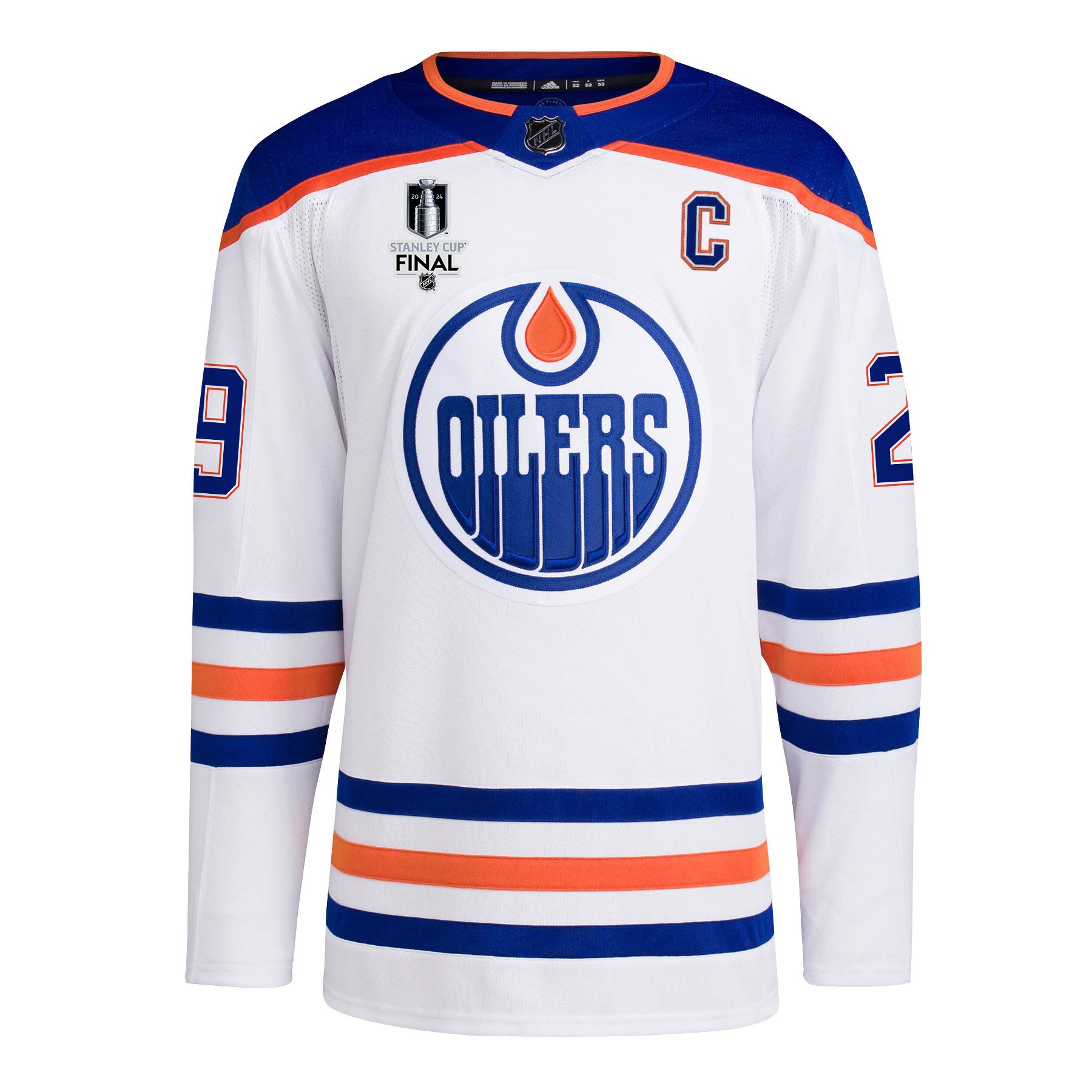 Alternative view of Leon Draisaitl 29 Edmonton Oilers 2024 STANLEY CUP Final Away Jersey - Men, White - JS127 