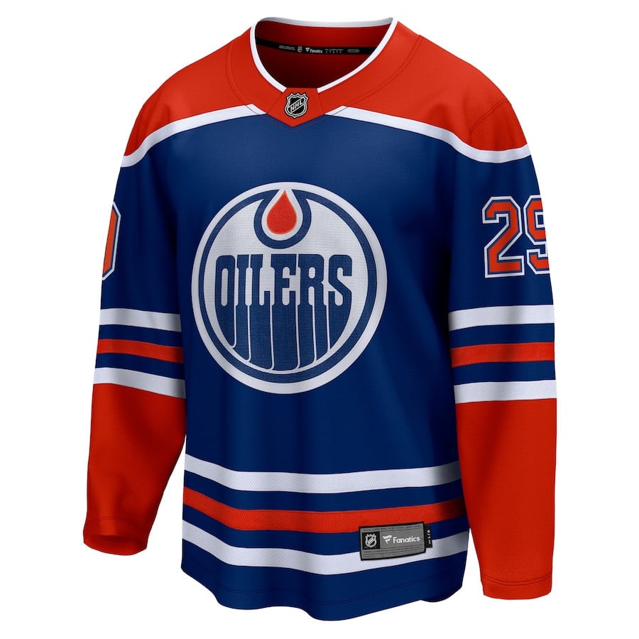 Alternative view of Leon Draisaitl 29 Edmonton Oilers Royal Home Breakaway Men Jersey - JS330 