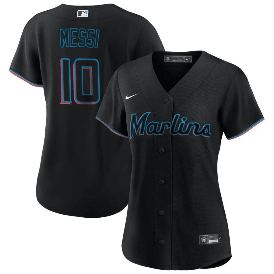 Lionel Messi Miami Marlins Baseball Jersey - Women Stitched - Black 