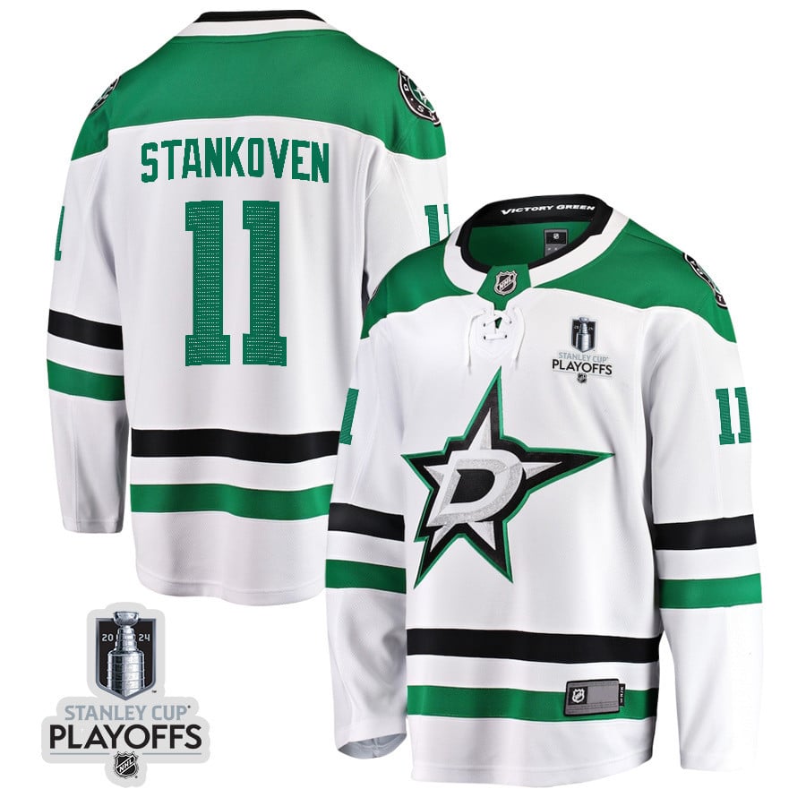 Logan Stankoven 11 Dallas Stars 2024 NHL Playoffs Patch Away Breakaway Jersey - Men - JS159 