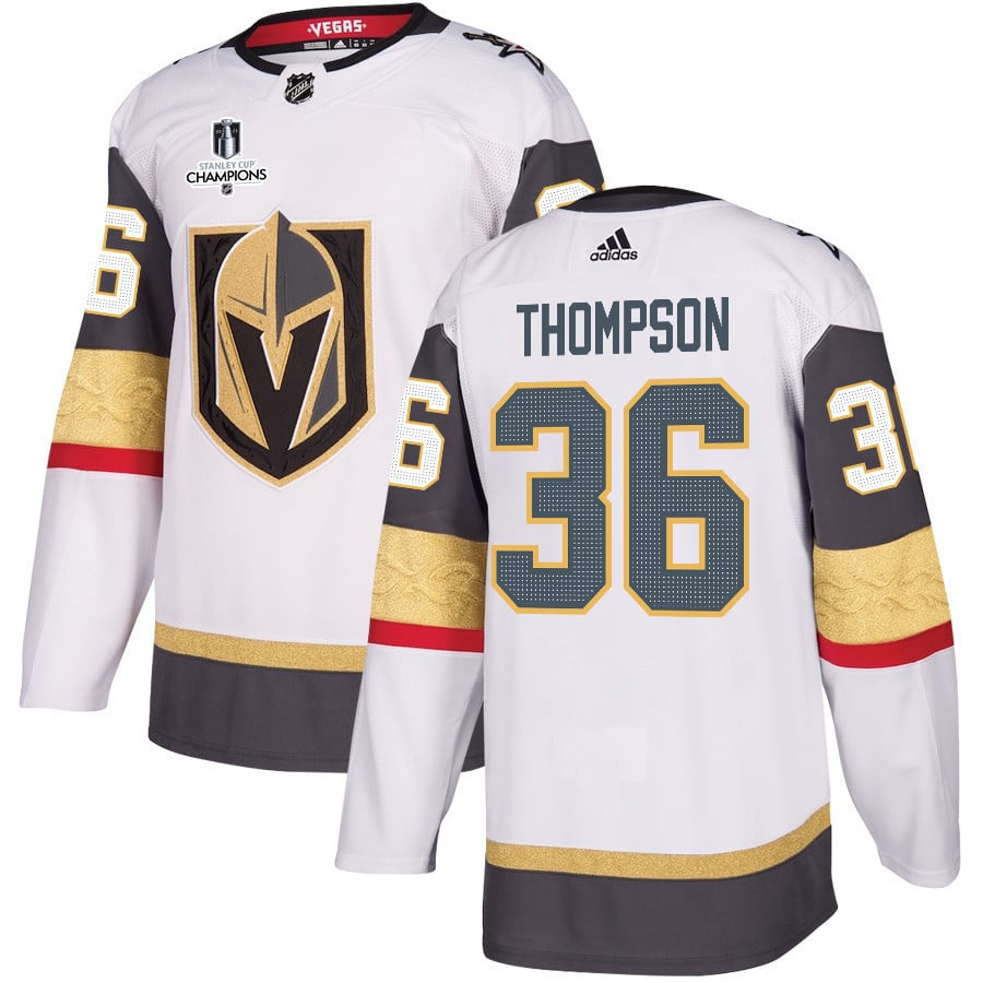 Logan Thompson 36 Vegas Golden Knights Stanley Cup 2023 Champions Patch Away Breakaway Men Jersey - White - JS206 