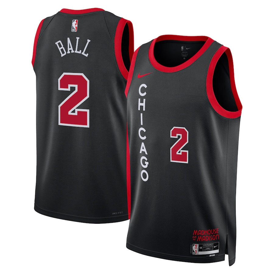 Lonzo Ball 2 Chicago Bulls 2023/24 City Edition Swingman Jersey - Black - JS769 