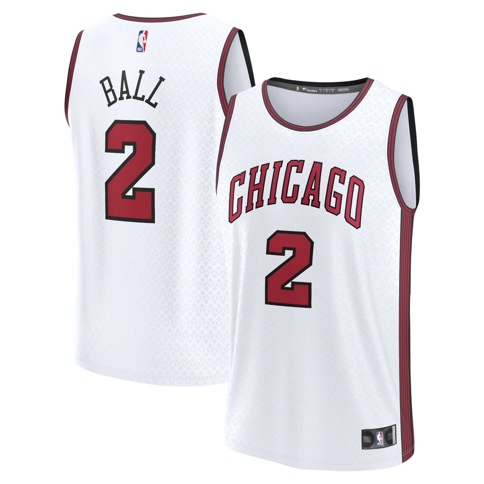 Alternative view of Lonzo Ball Chicago Bulls Fanatics Branded 2022/23 Fastbreak Jersey - City Edition - White
