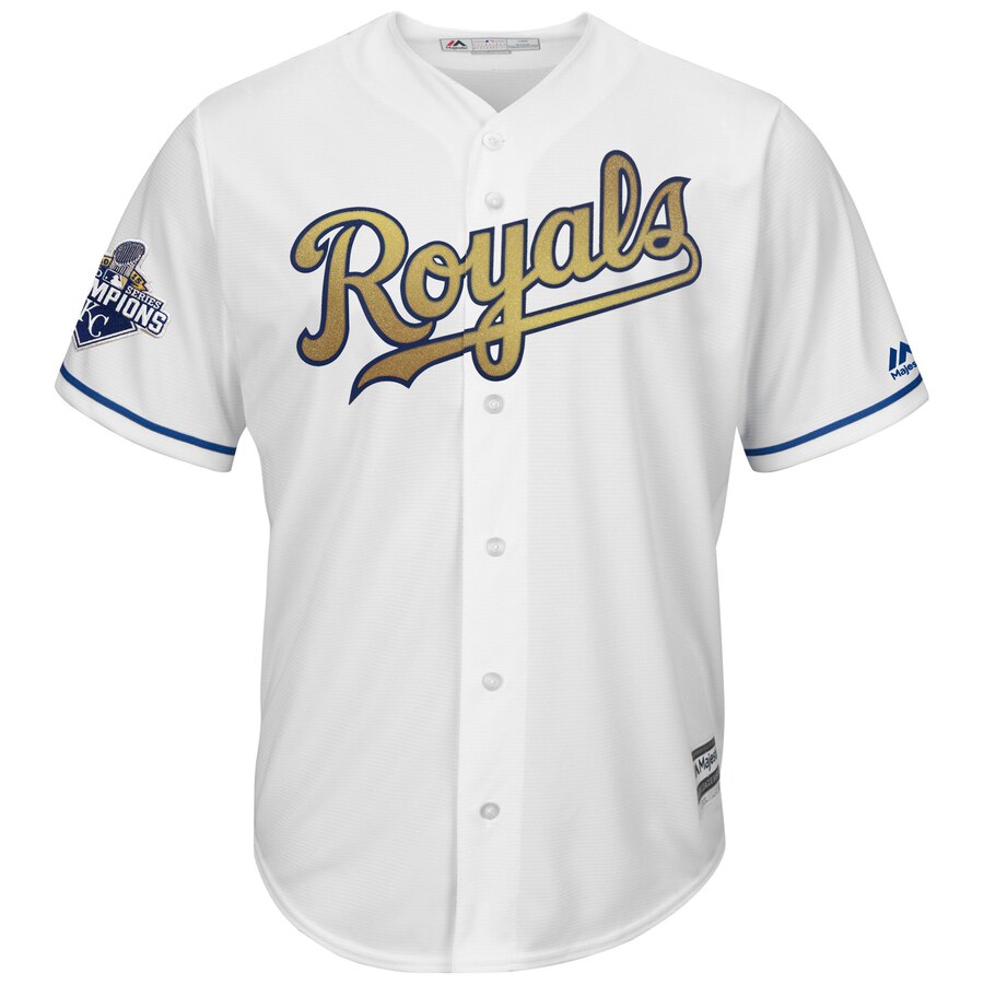 Alternative view of Lorenzo Cain Kansas City Royals Majestic World Series Champions Gold Program Cool Base Player Jersey – White