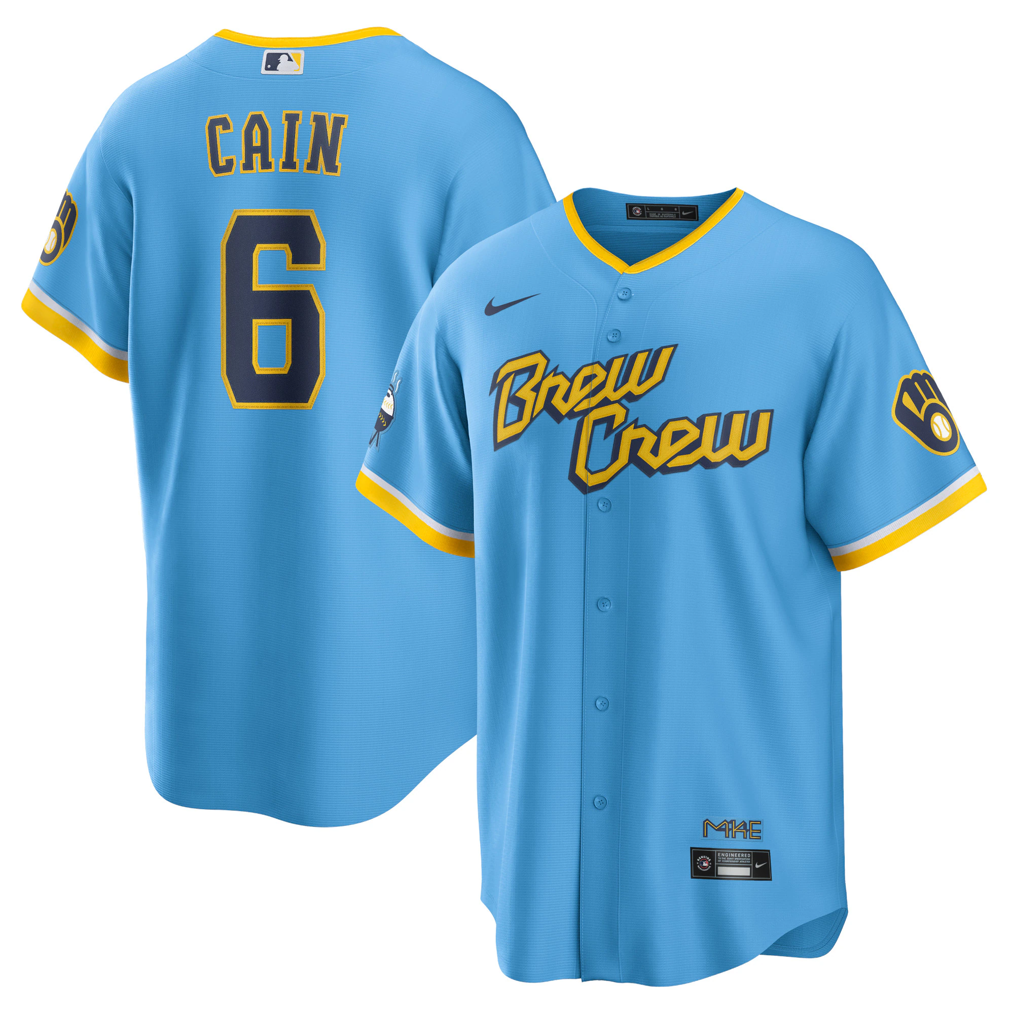 Lorenzo Cain Milwaukee Brewers 2022 City Connect Replica Player Jersey – Powder Blue